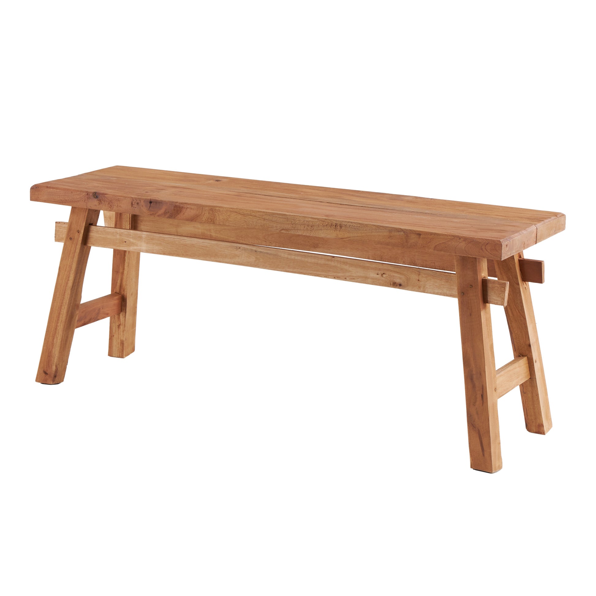 Brown Reclaimed Wood Handmade Home Bench with Natural Finish and High Trestle Legs