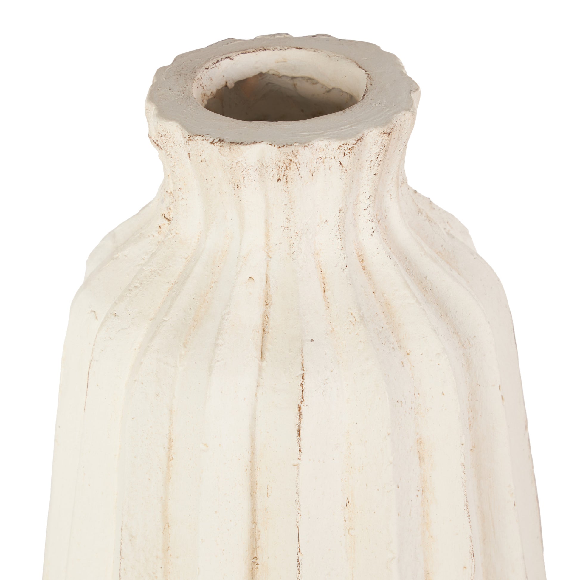 Cream Magnesium Oxide Decorative Vase with Carved Grooves