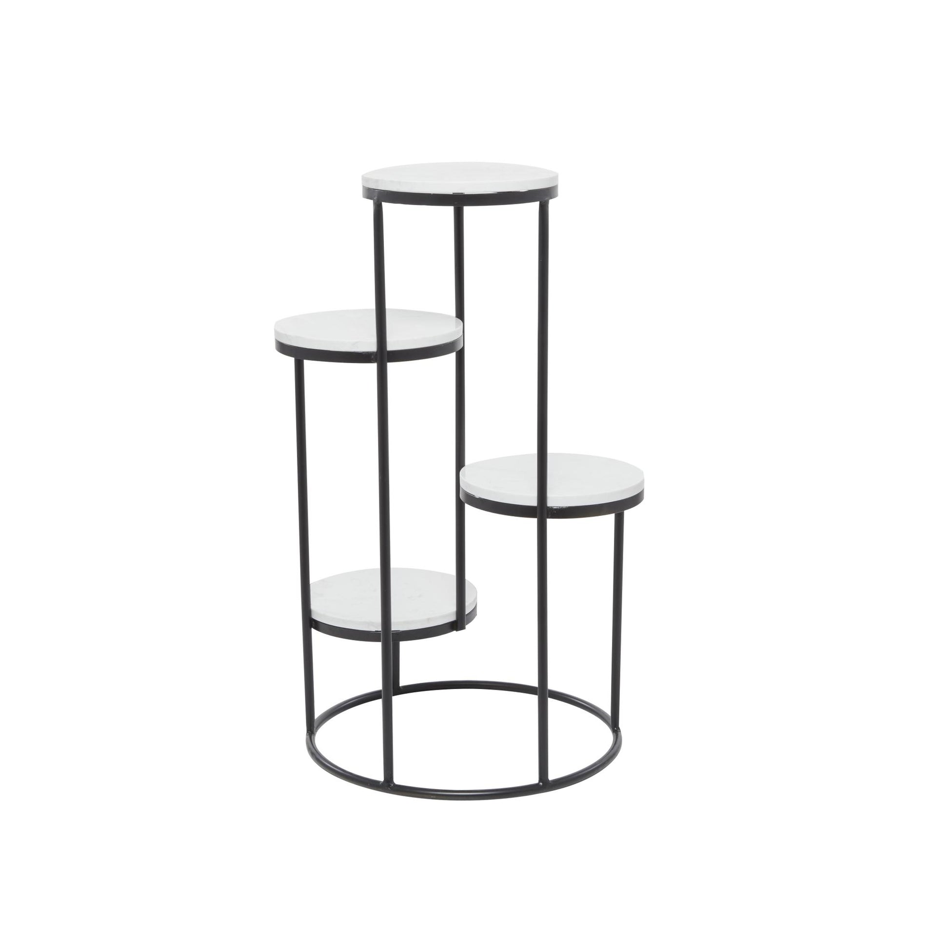 White Marble 4 Tier Indoor Plantstand with Black Base