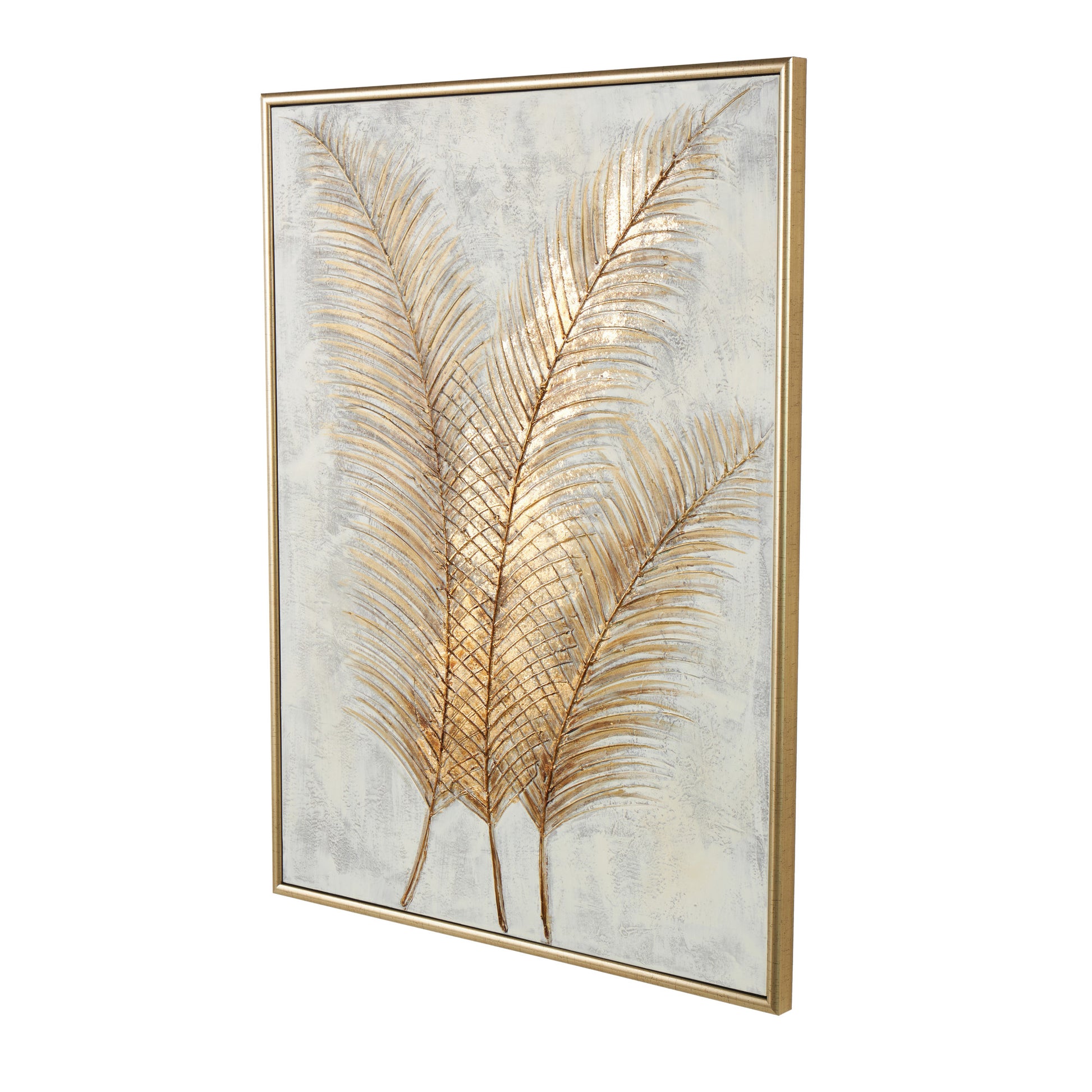 CosmoLiving by Cosmopolitan Leaf Gold Canvas Living Room Framed Wall Art with Silver Frame