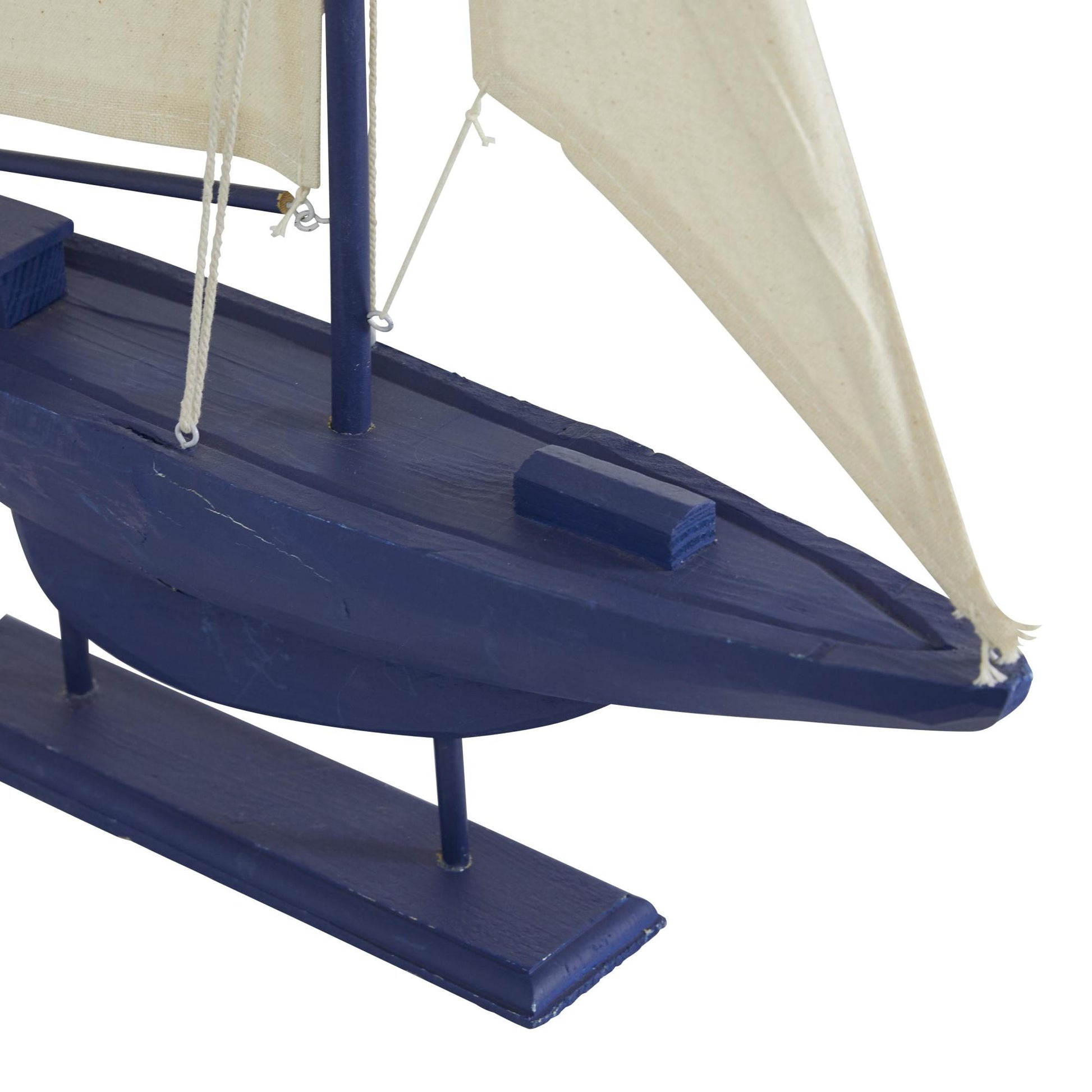 Sail Boat Dark Blue Wood Decorative Sculpture with Lifelike Rigging