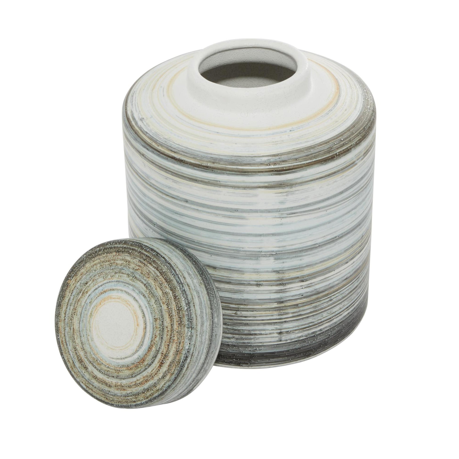 Set of 2 Gray Ceramic Striped Living Room Decorative Jars