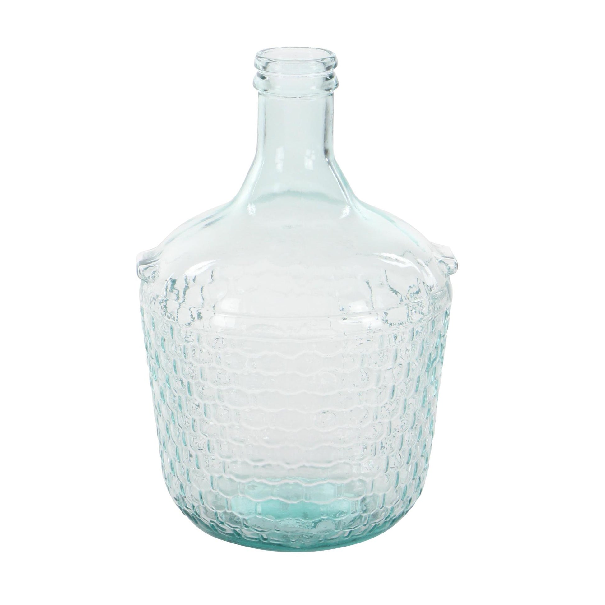 Recycled Glass Handmade Spanish Bottle Decorative Vase with Cabernet and Scroll Design 12" x 12" x 17"