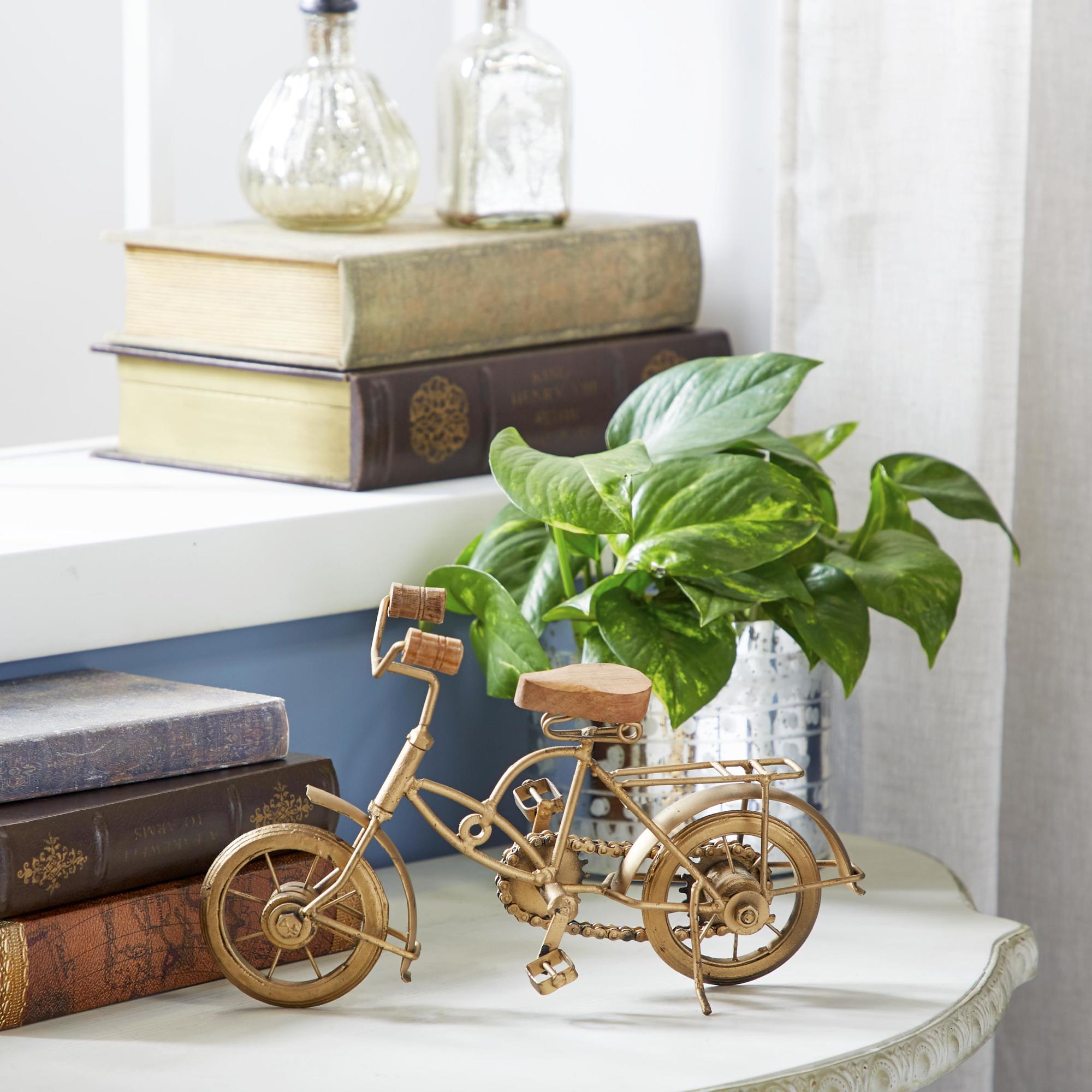 Bike Gold Metal Decorative Sculpture with Wood Accents