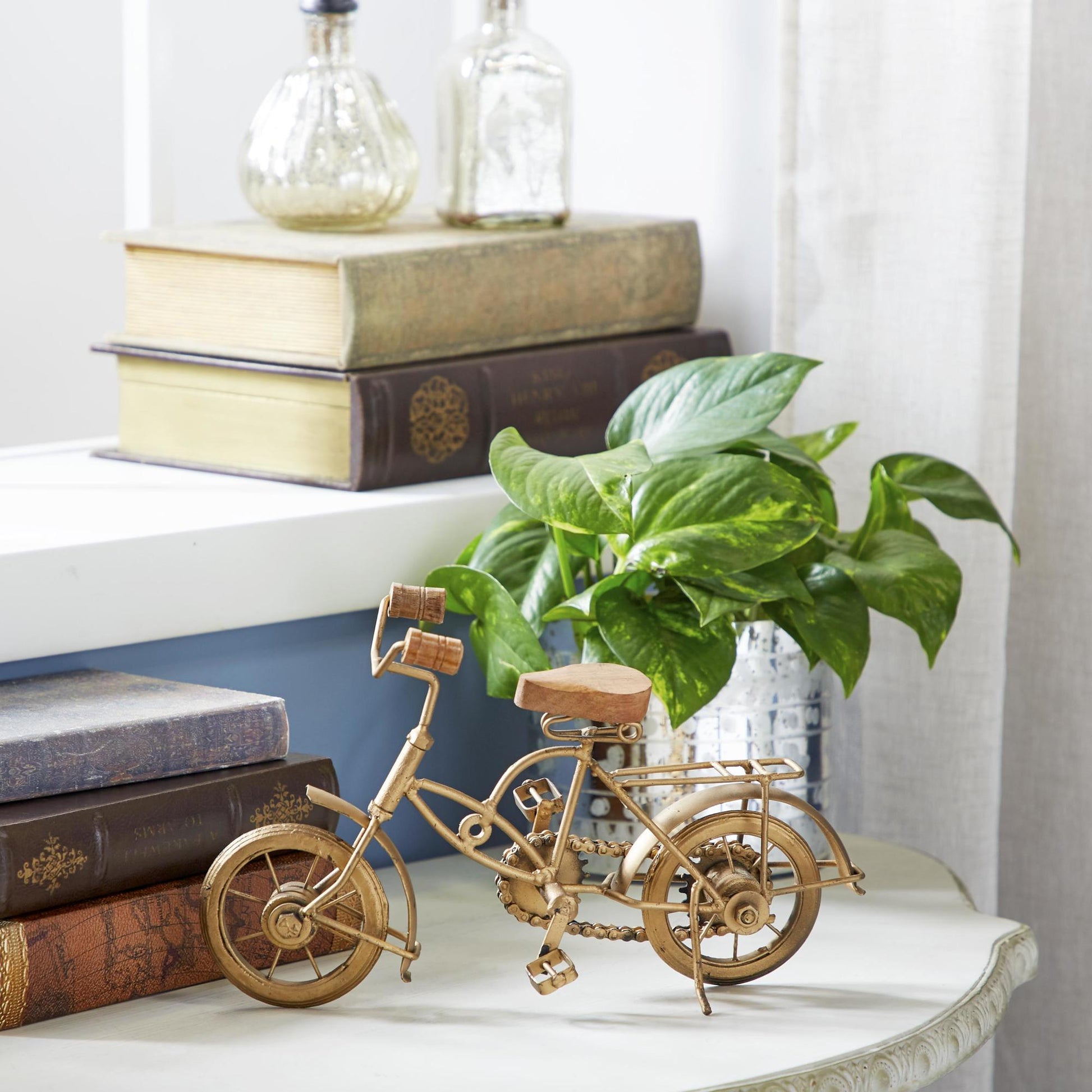 Bike Gold Metal Decorative Sculpture with Wood Accents