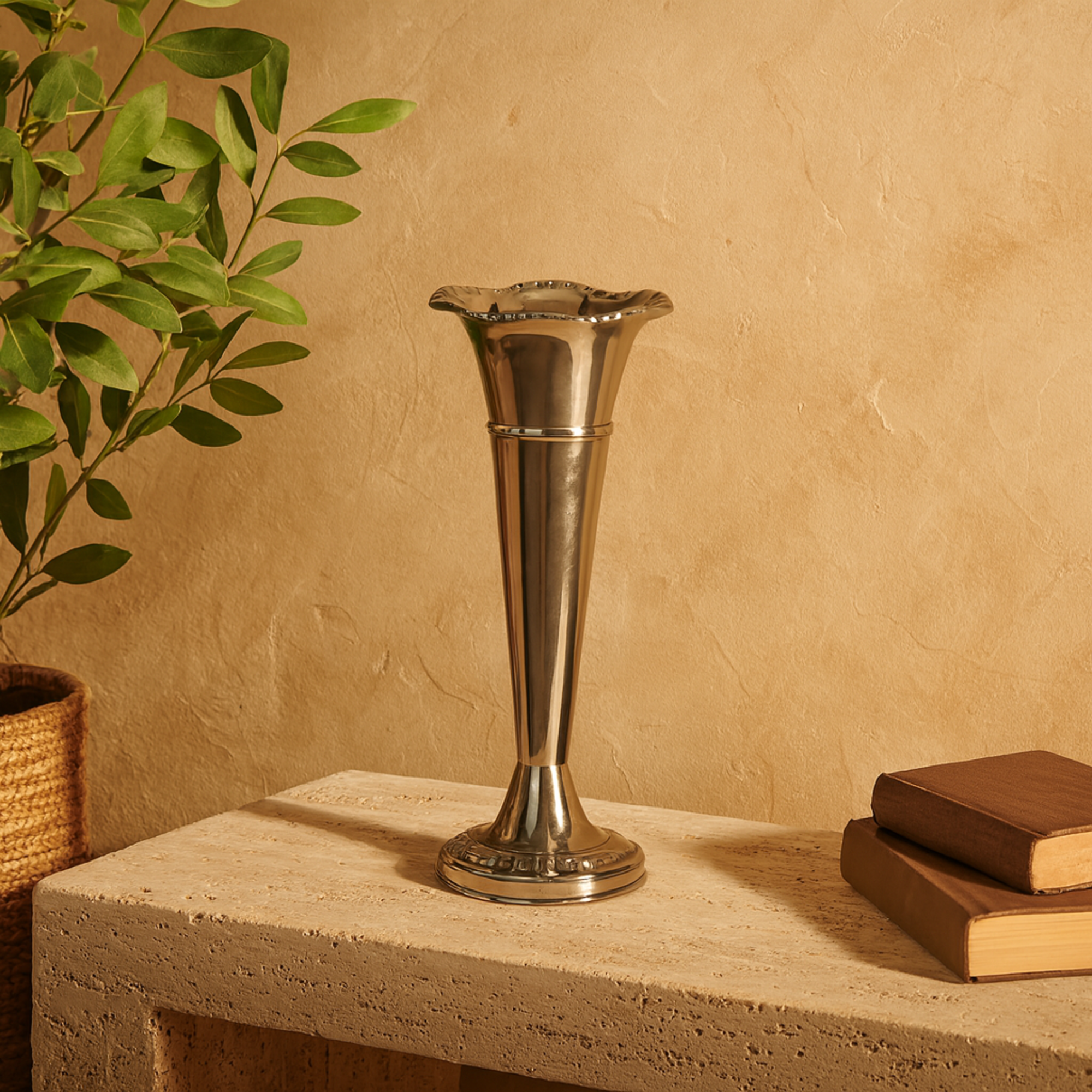 Silver Aluminum Metal Flute Shaped Decorative Vase