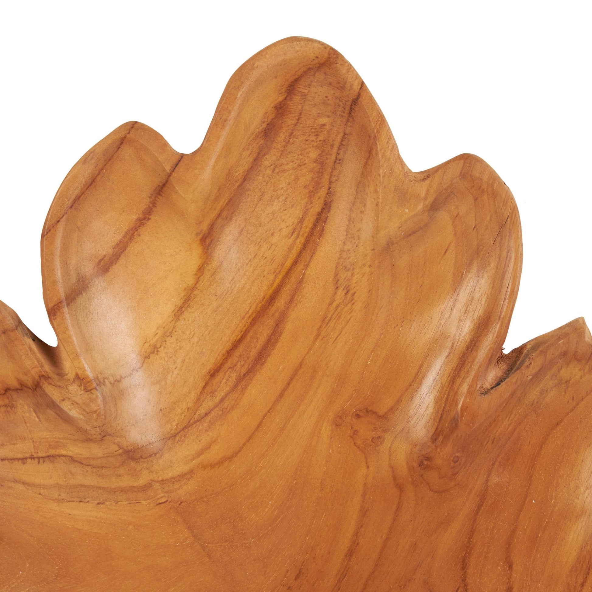 Set of 3 Leaf Brown Teak Wood Handmade Carved Living Room Decor Tray