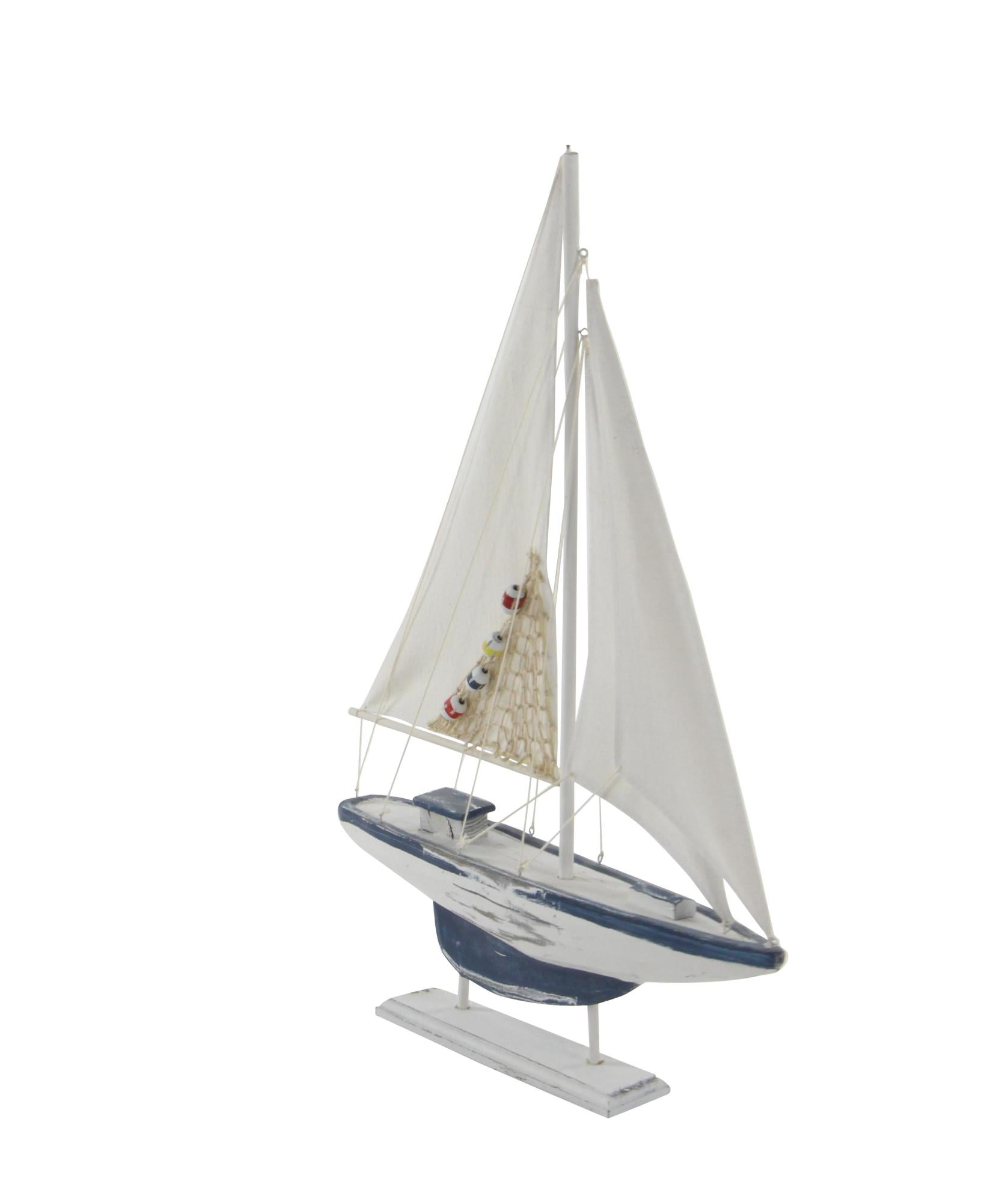 Set of 2 Sail Boat White Wood Handmade Decorative Sculpture