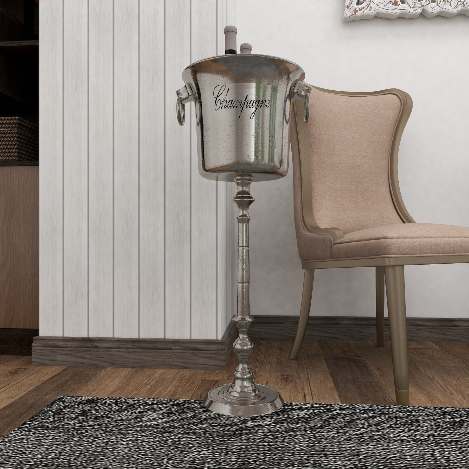 Silver Aluminum Metal Tall Floor Champagne Decorative Ice Bucket with Handles
