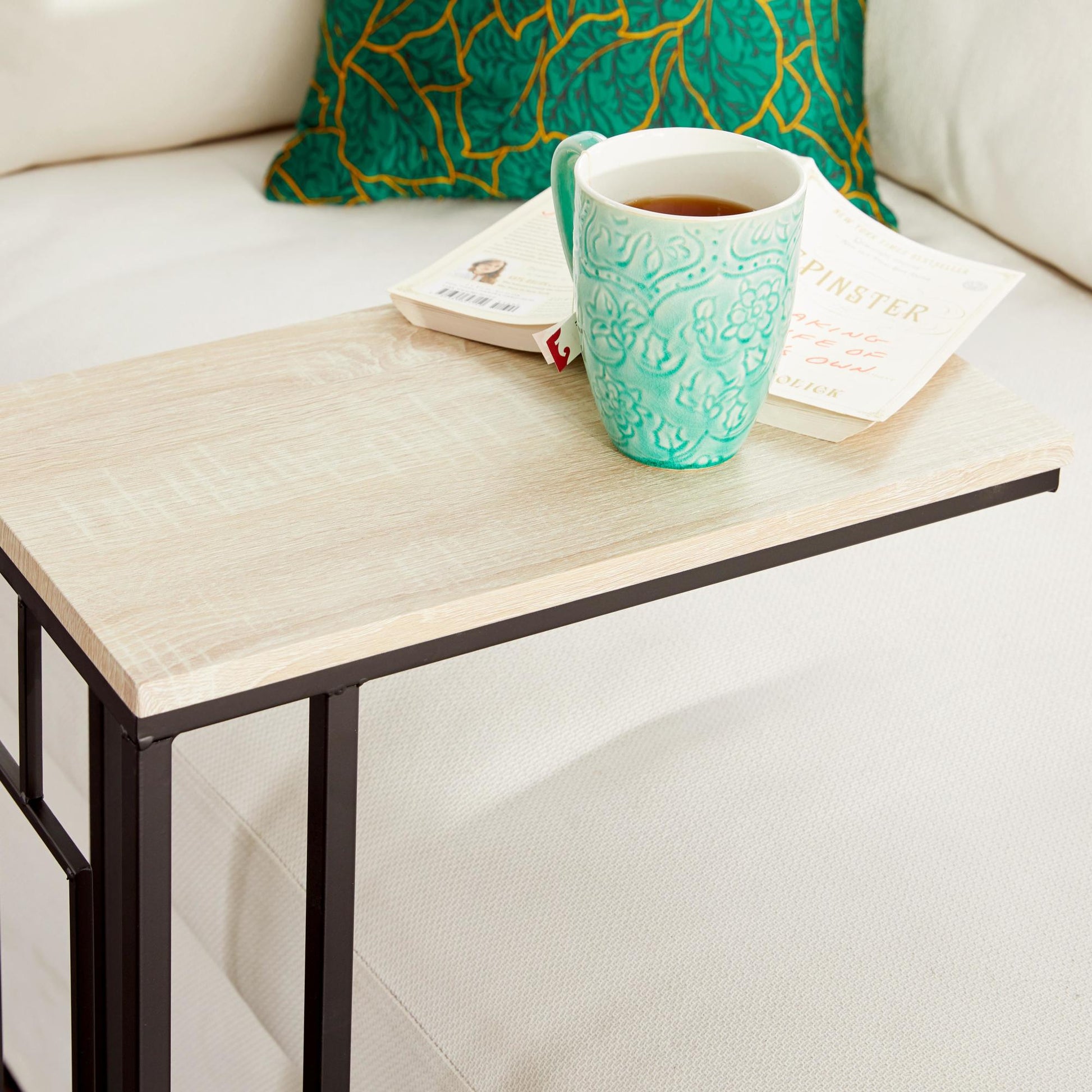 Metal C-Shaped Side End Accent Table with Black Metal Base