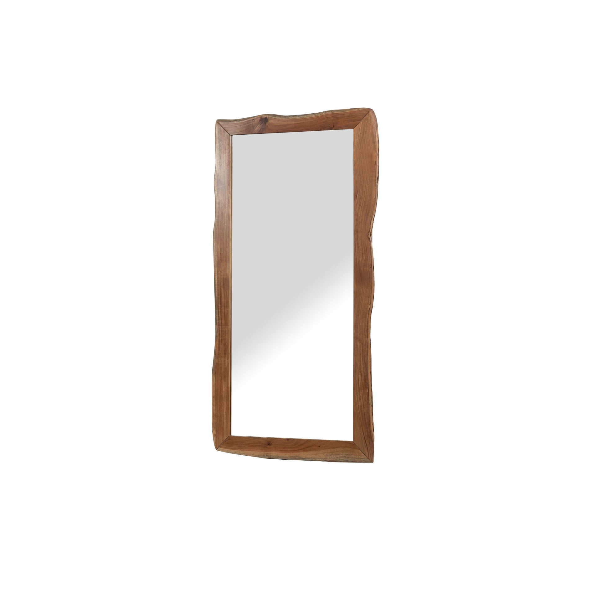 Brown Wood Handmade Abstract Natural Live Edge Room Floor Mirror