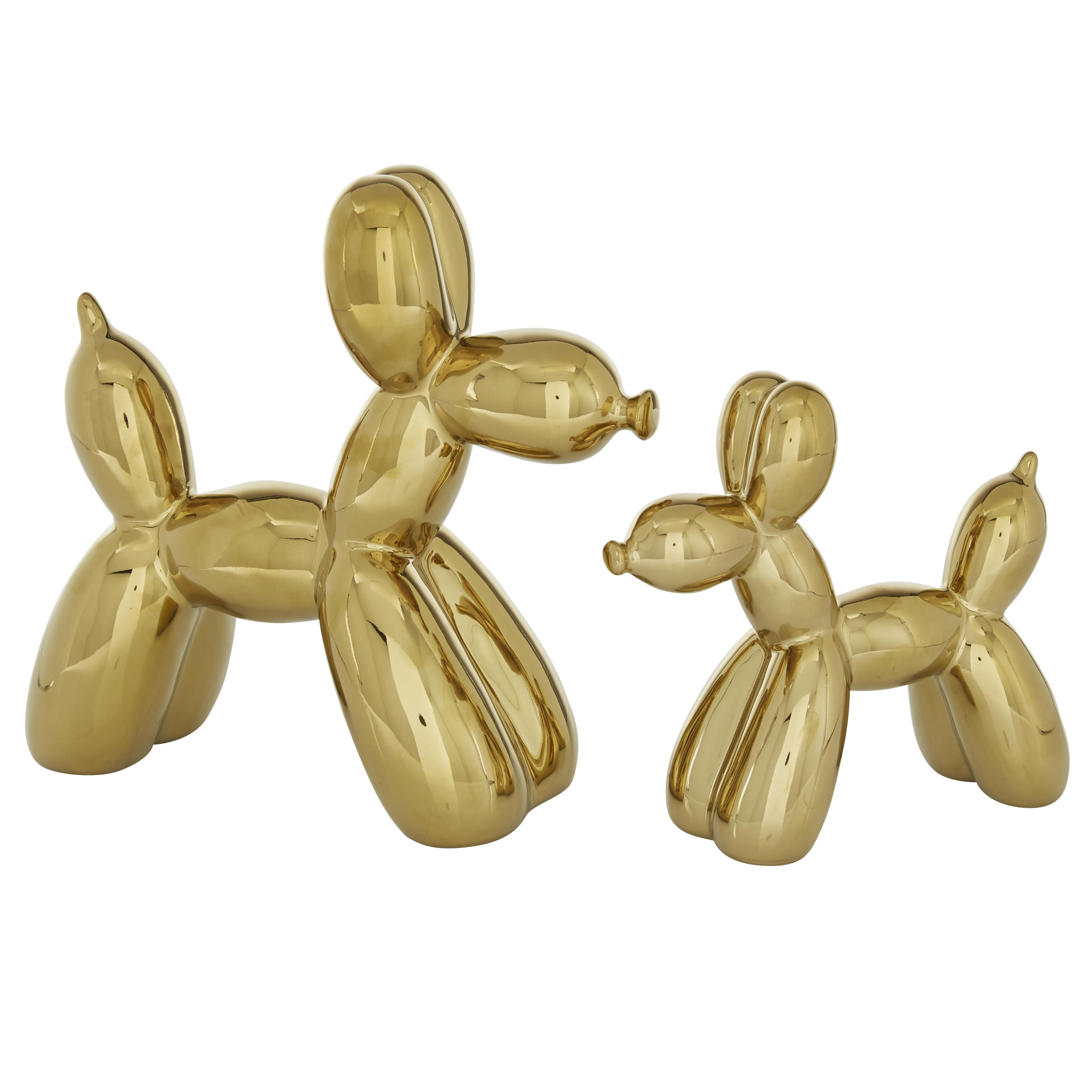 Set of 2 Dog Porcelain Ceramic Balloon Decorative Sculpture