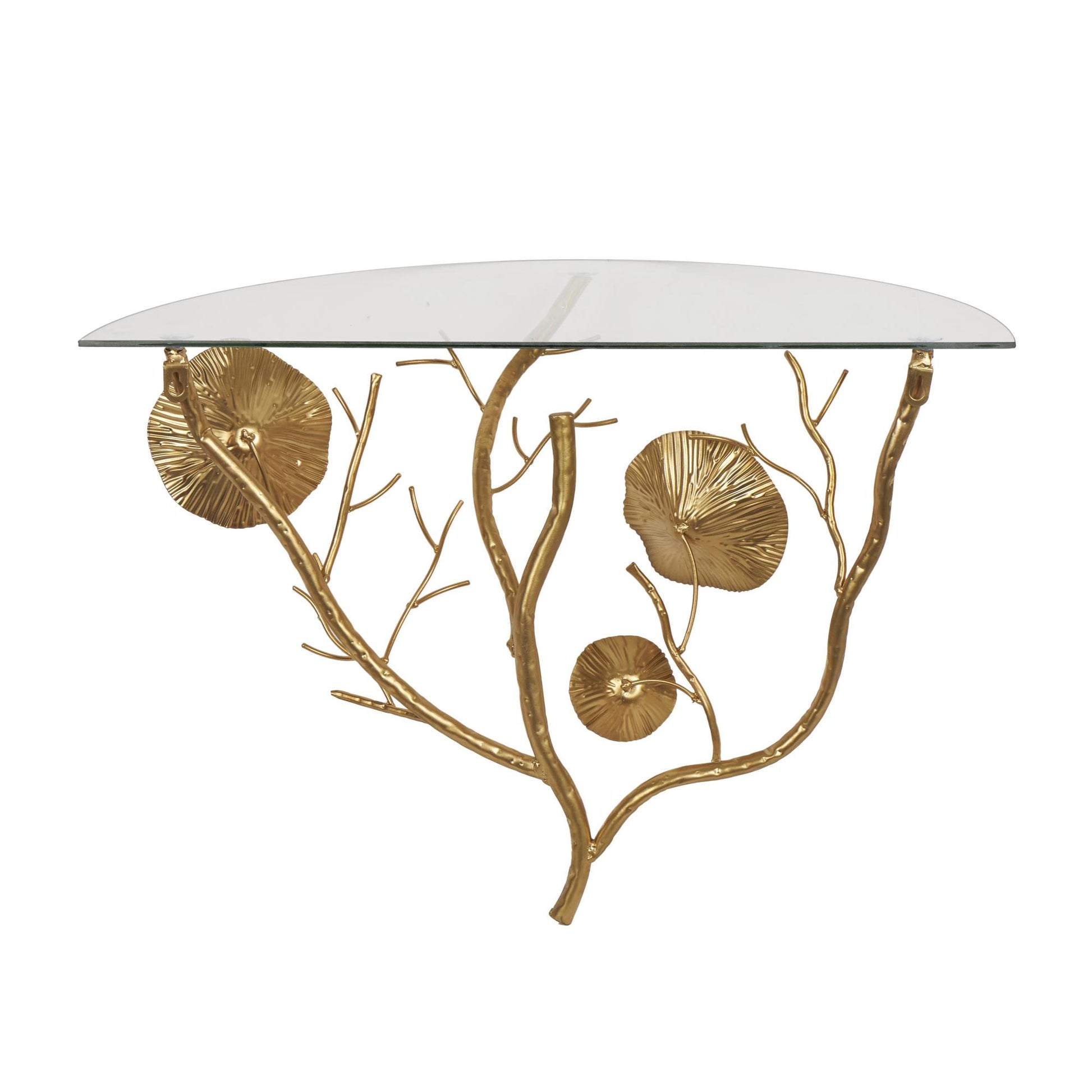 Floral Metal Branch Room Wall Shelf with Tempered Glass Top