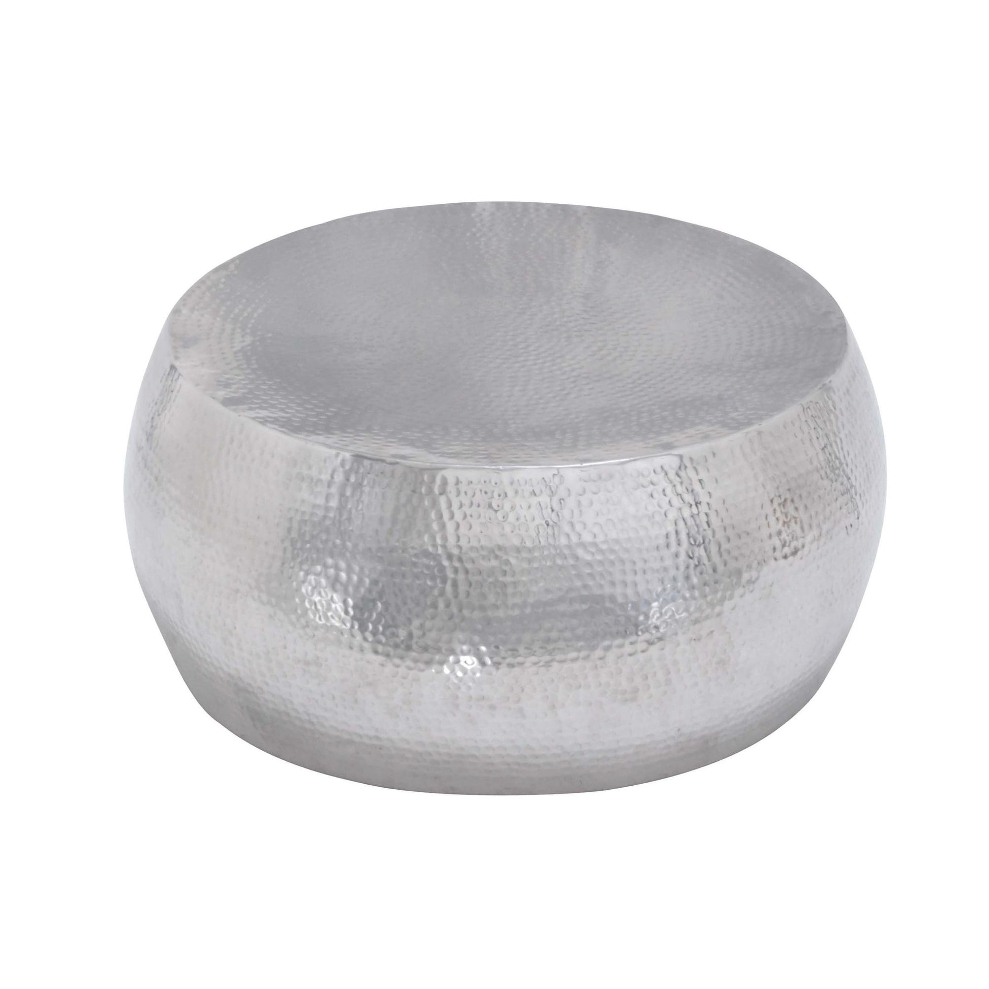 Silver Aluminum Metal Living Room Coffee Table with Hammered Design