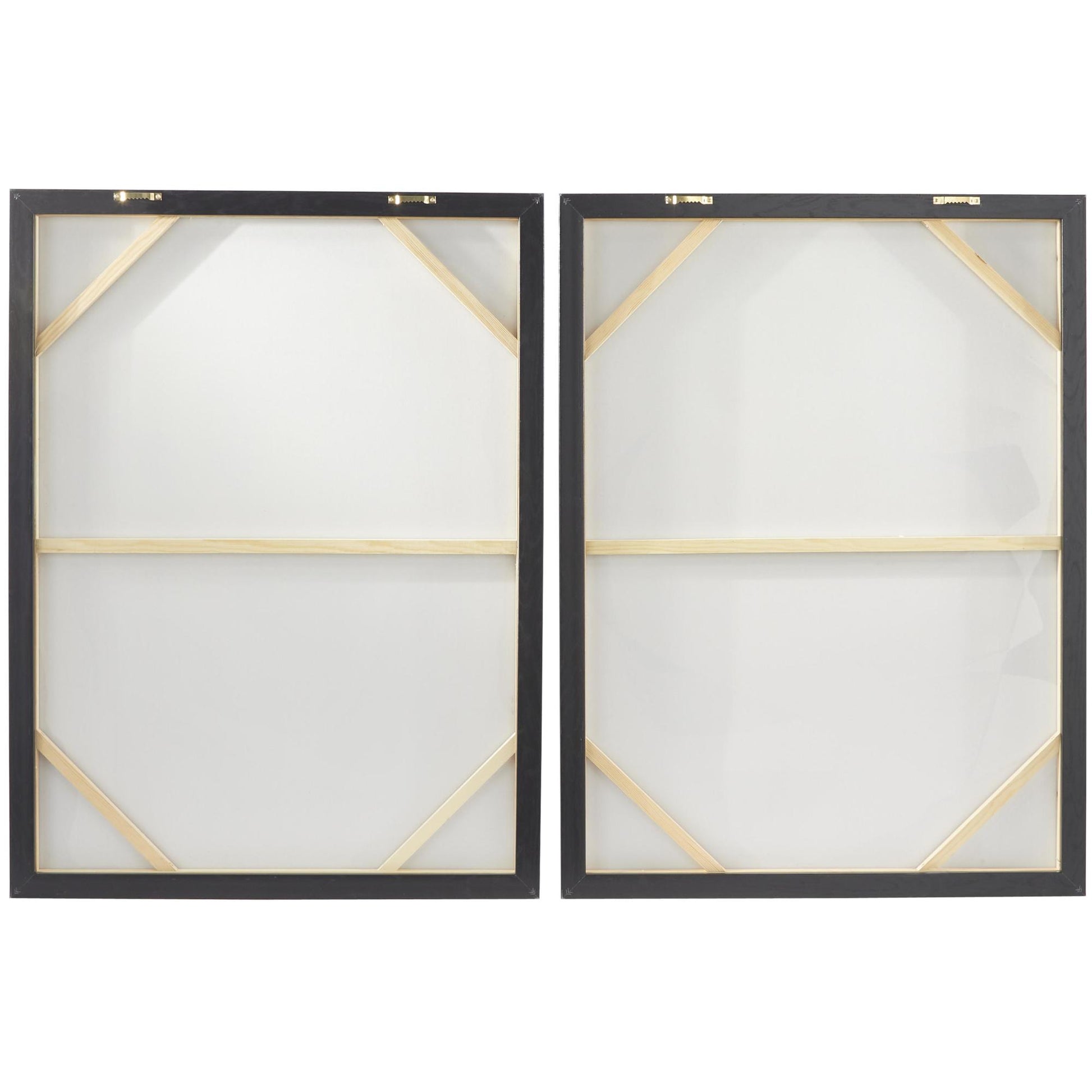 Set of 2 Abstract White Canvas Living Room Framed Wall Art with Black Frame