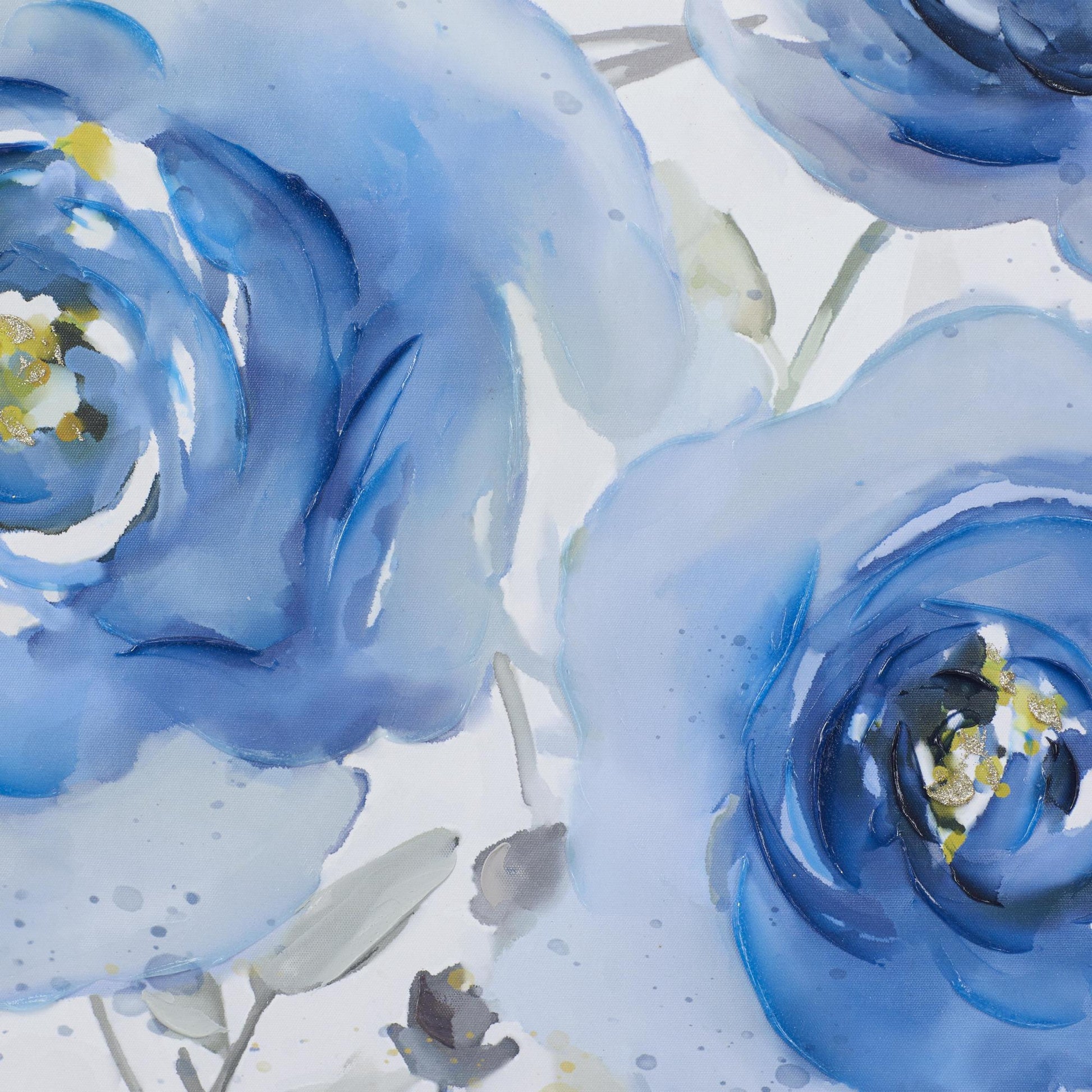 Floral Blue Canvas Living Room Framed Wall Art with Silver Frame