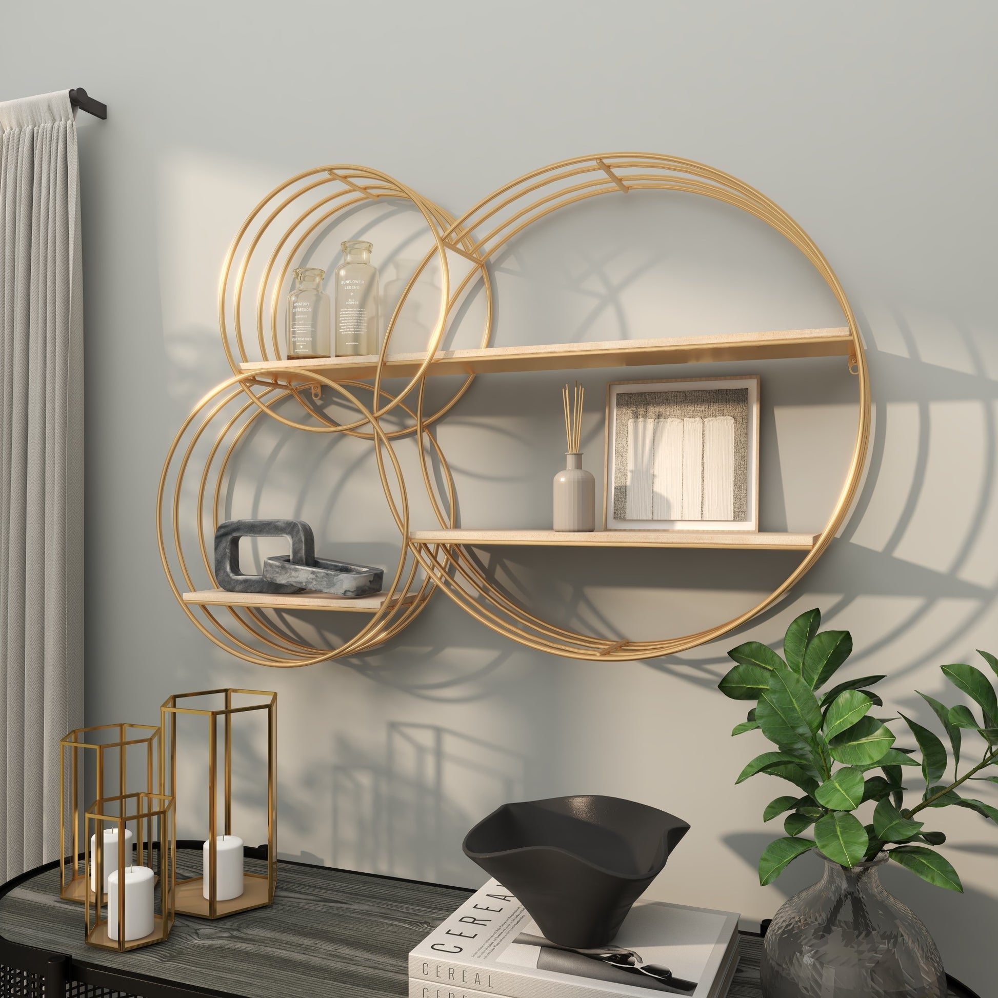 Geometric Gold Metal 3 Shelves Room Wall Shelf