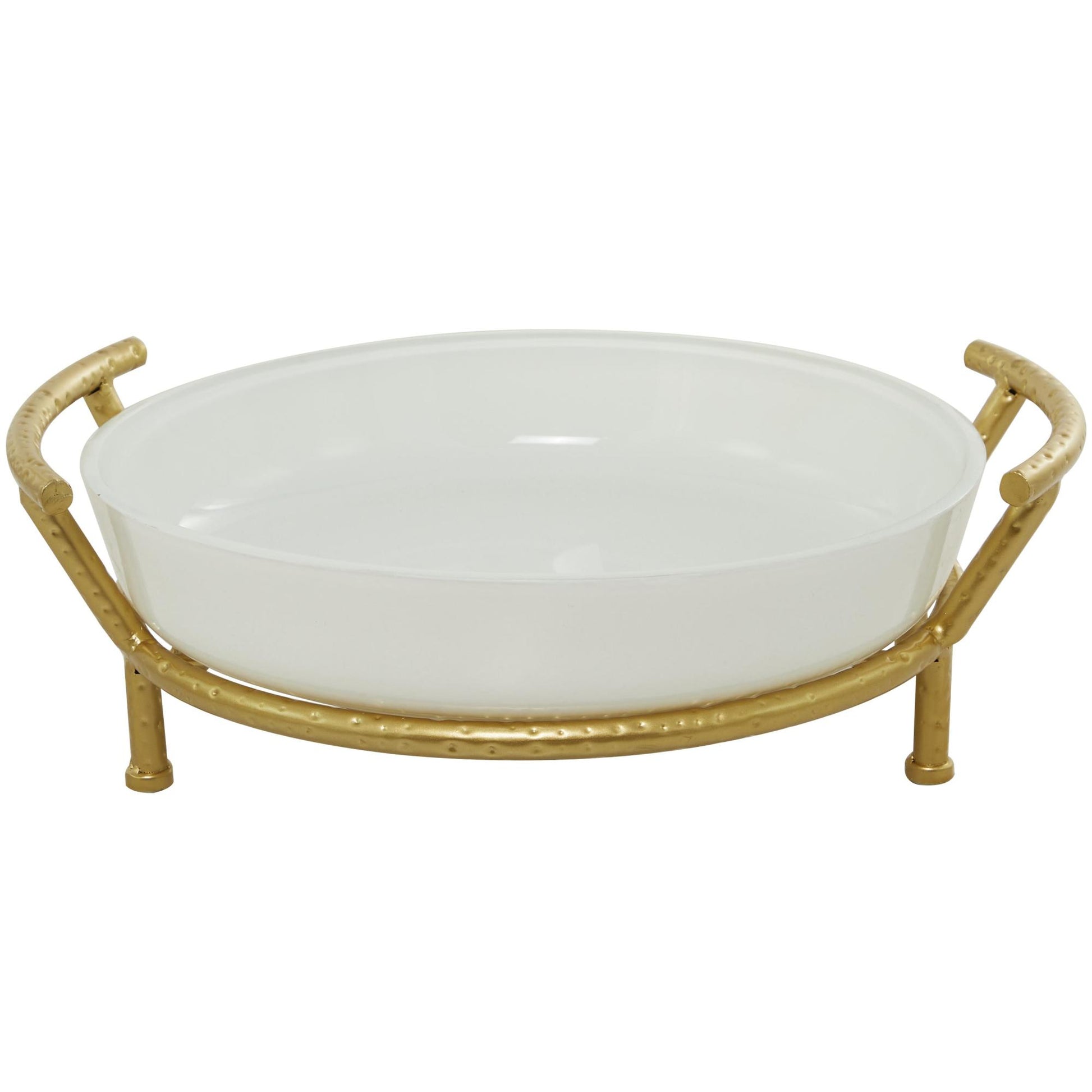 CosmoLiving by Cosmopolitan Kitchen White Glass Decorative Serving Bowl with Gold Metal Stand