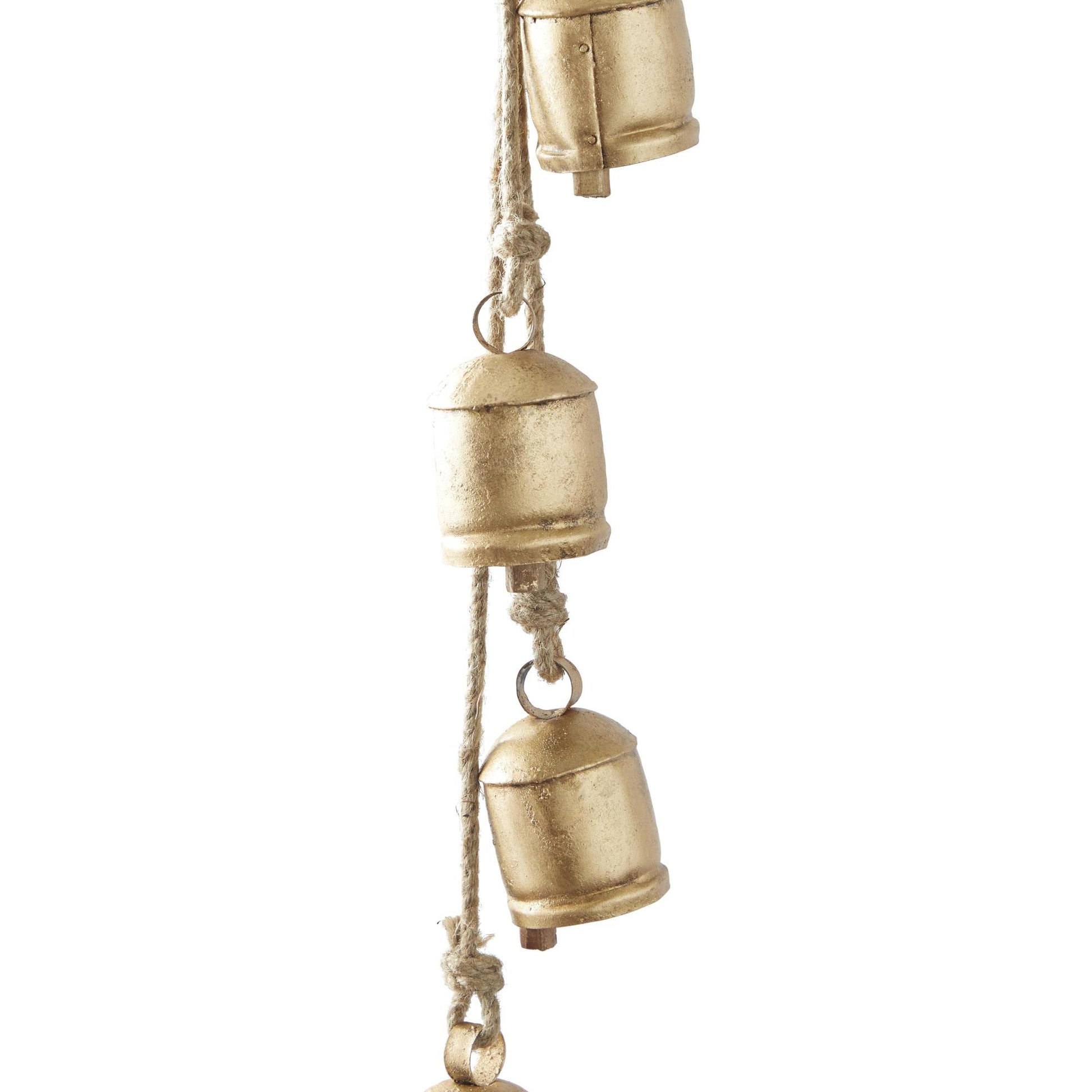 Metal Tibetan Inspired Indoor Outdoor Decorative Cow Bells with 4 Bells on Jute Hanging Rope