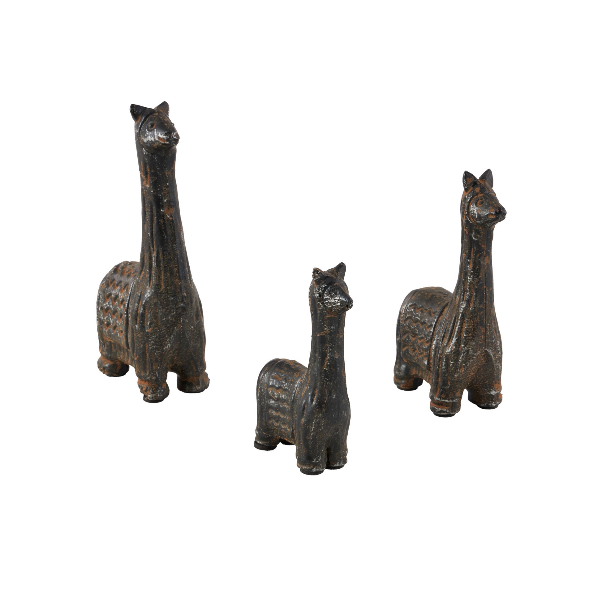 Set of 3 Llama Black Metal Decorative Sculpture