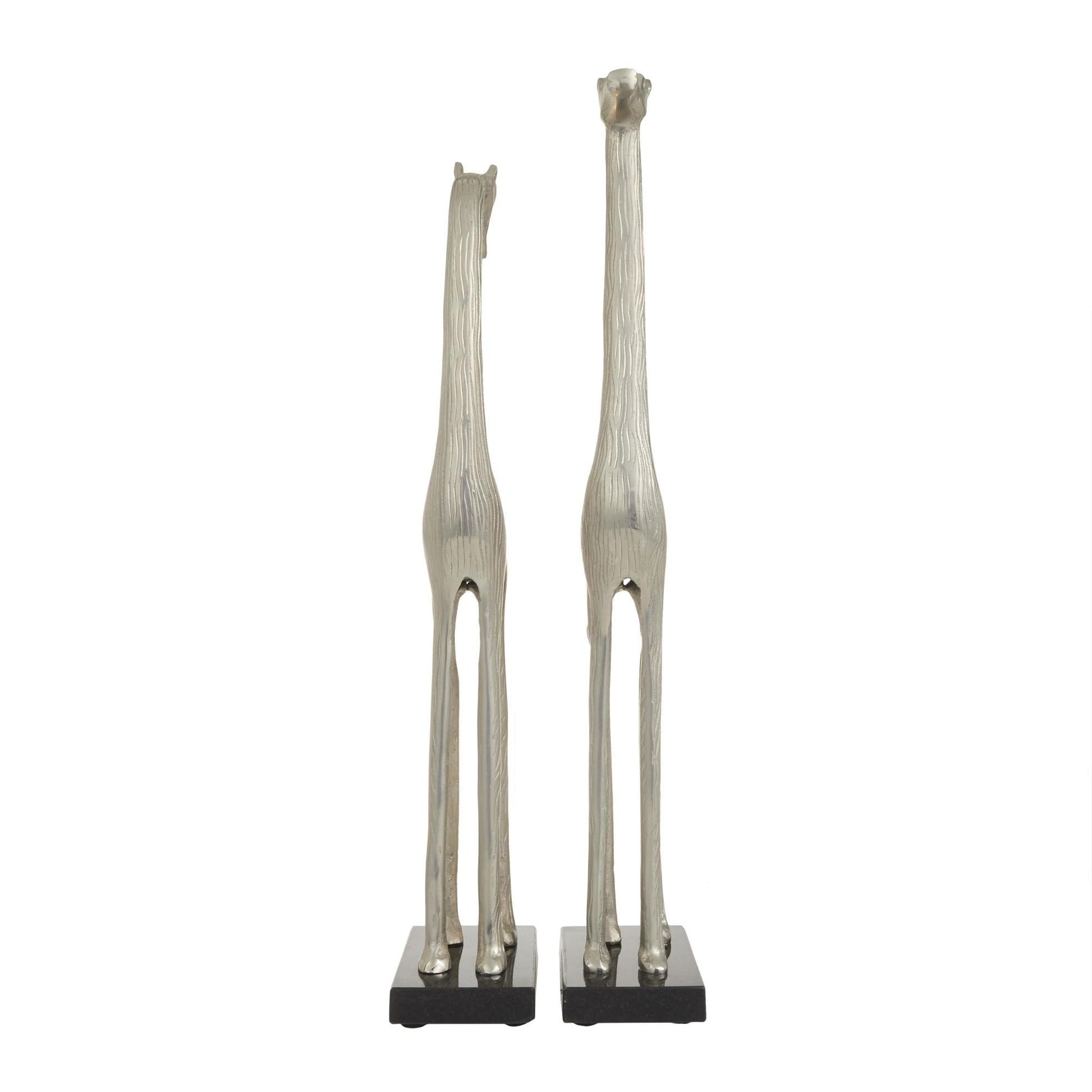 Set of 2 Giraffe Silver Aluminum Metal Decorative Sculpture