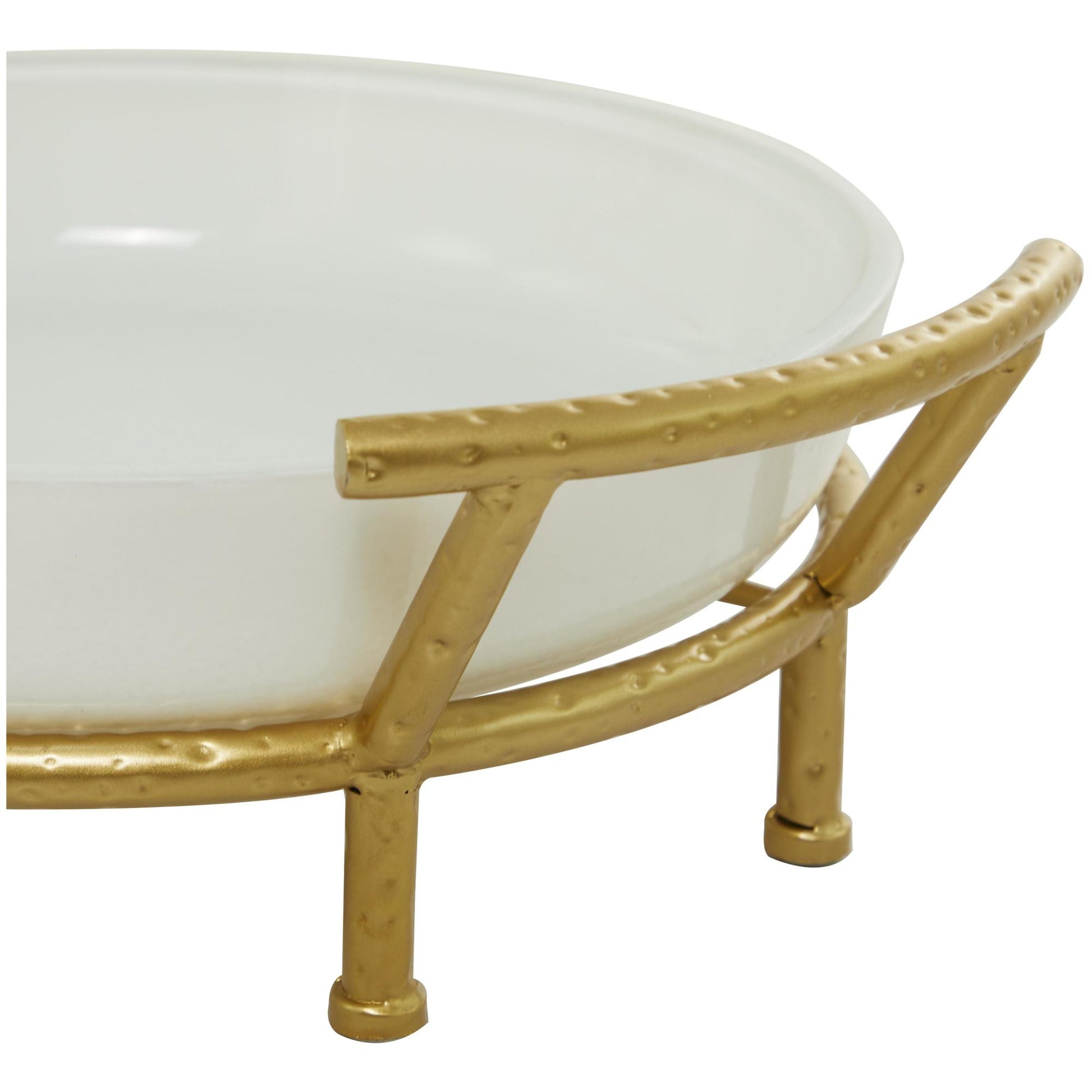 CosmoLiving by Cosmopolitan Kitchen White Glass Decorative Serving Bowl with Gold Metal Stand