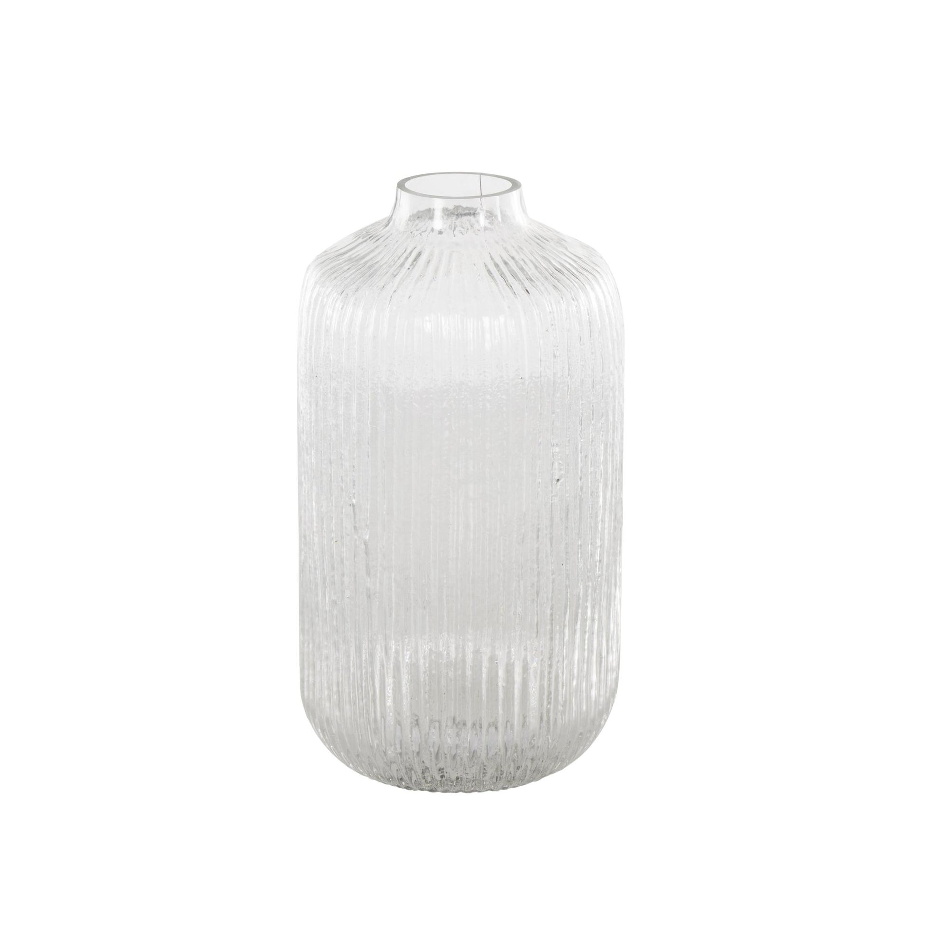 Clear Glass Ribbed Fluted Decorative Vase