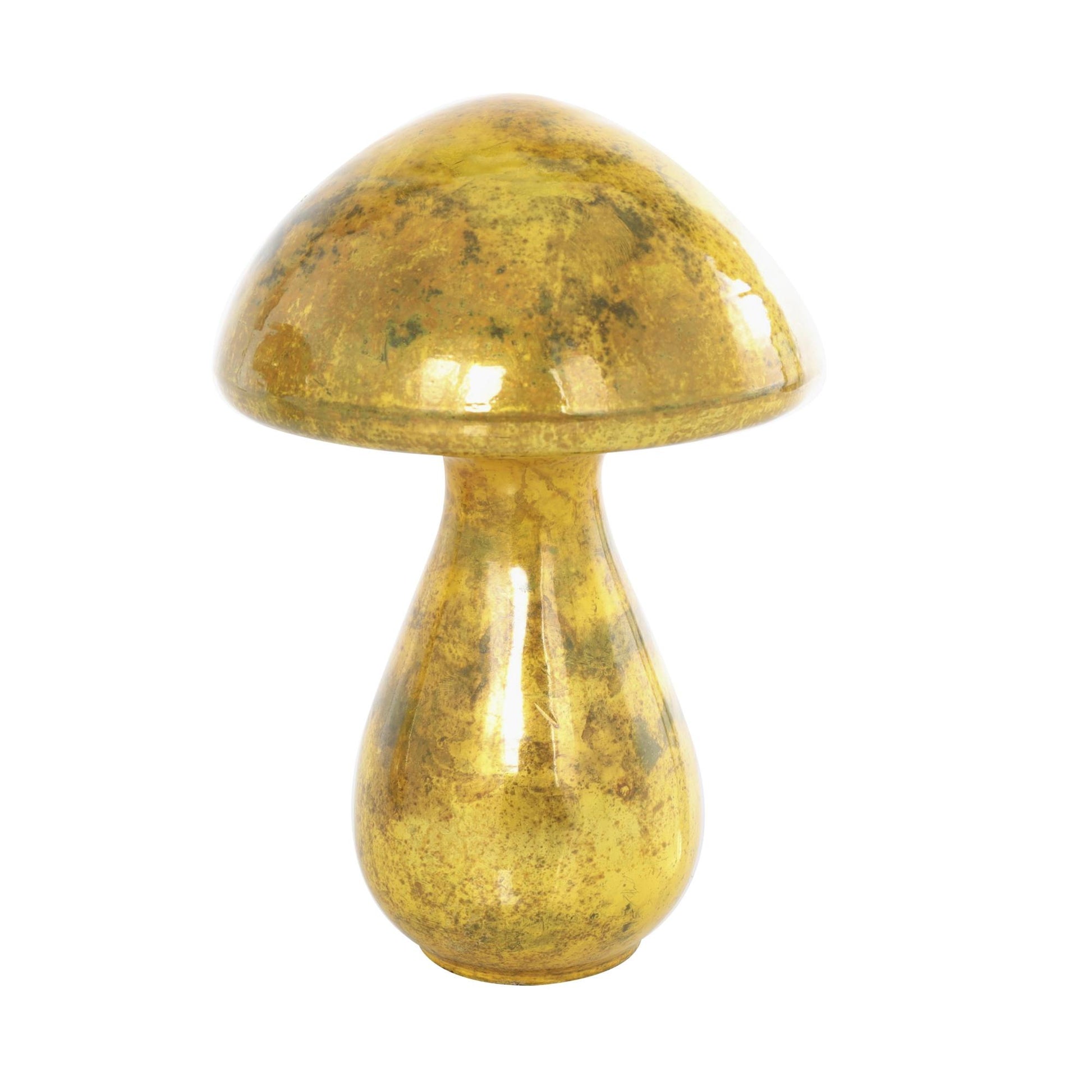 Set of 2 Mushroom Glass Handmade Glossy Weathered Decorative Sculpture