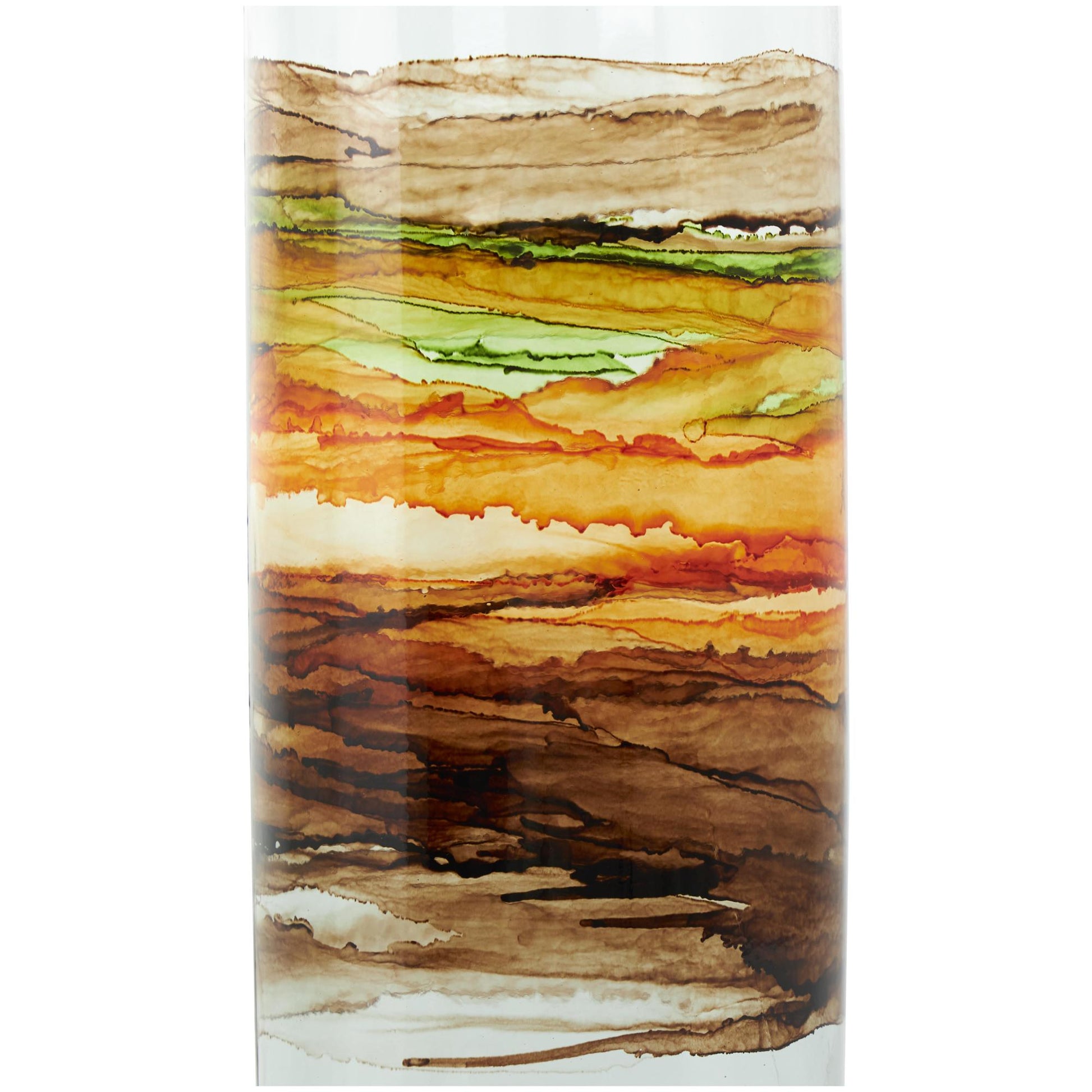 Abstract Recycled Glass Handmade Slim Spanish Bottle Neck Decorative Vase with Ombre Swirled Bands