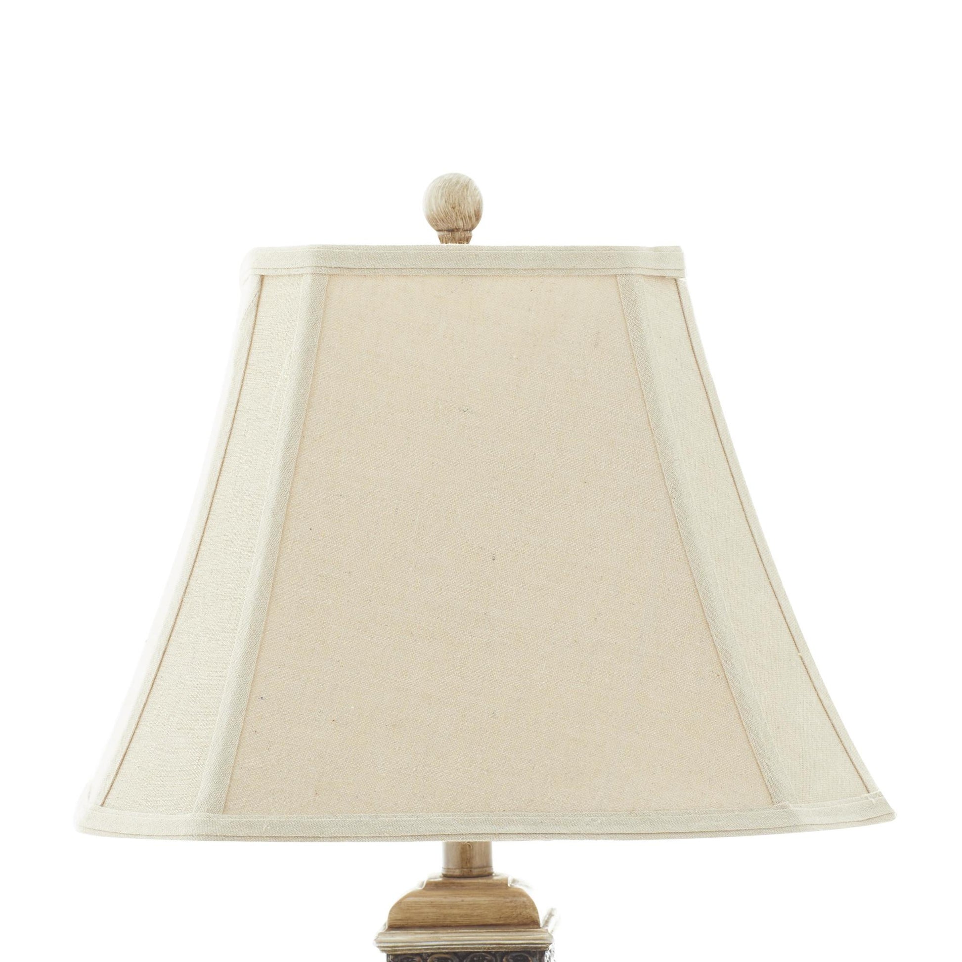 Set of 2 Scroll Brown Polystone Carved Room Table Lamp with Black Accents and Tapered Shade