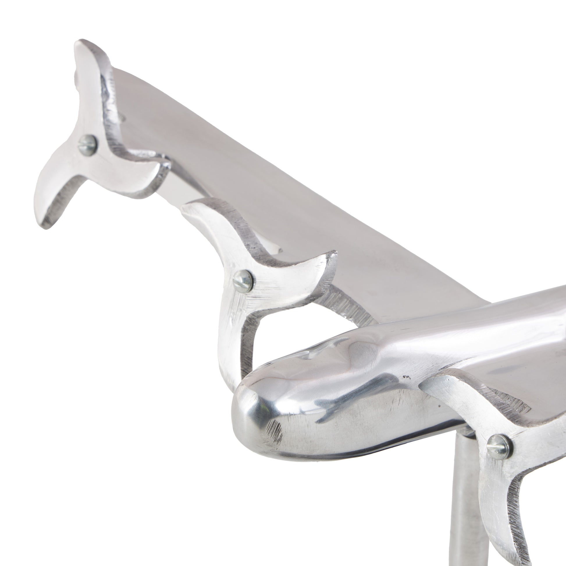 Airplane Silver Aluminum Metal Decorative Sculpture with Black Base