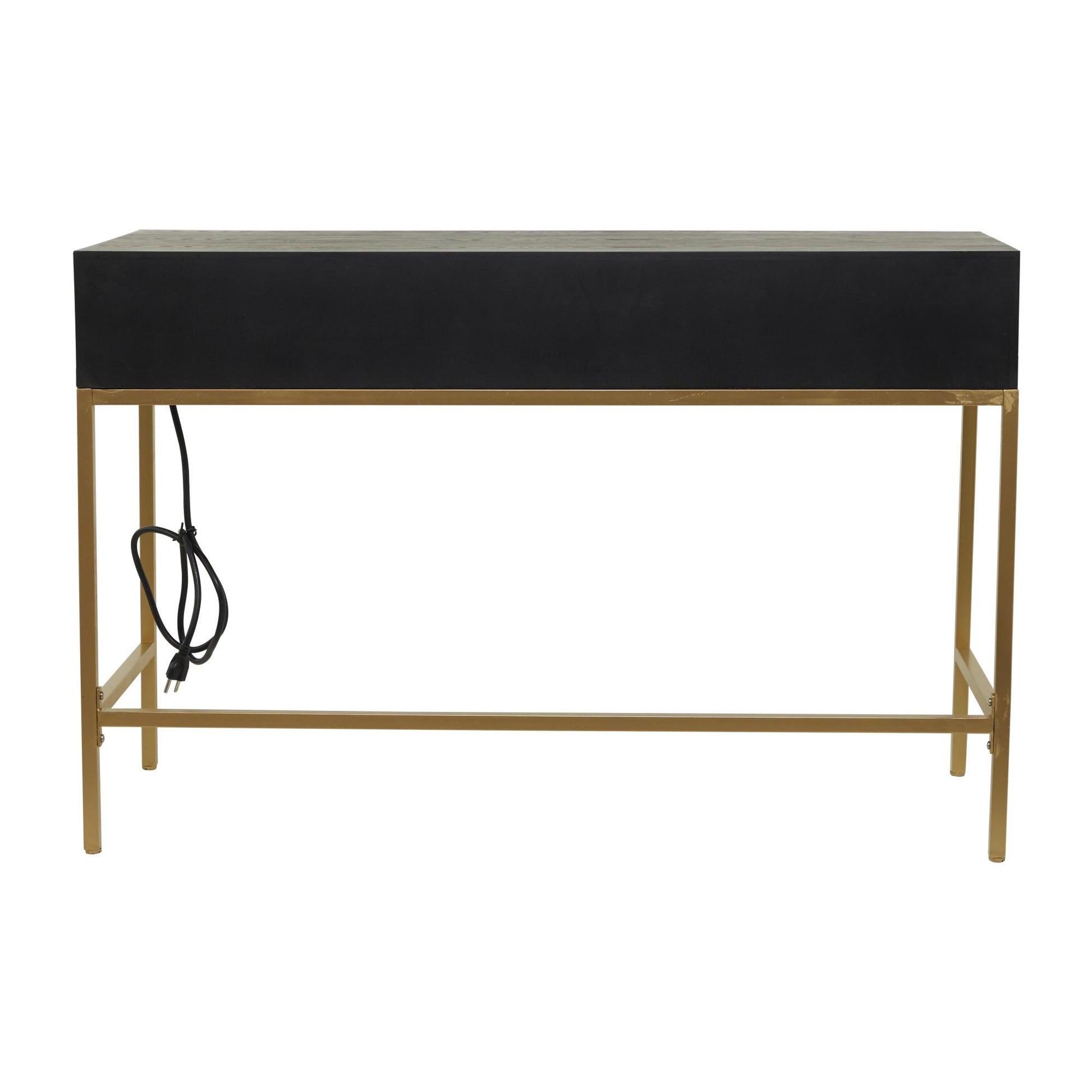 Black Wooden 3 Drawer Desk with Mirrored Front and Outlet