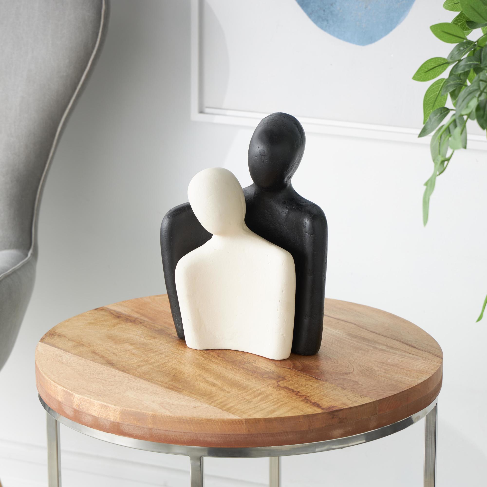 Set of 2 People Cream Paper Mache Nesting Decorative Sculpture with Black Accent Piece