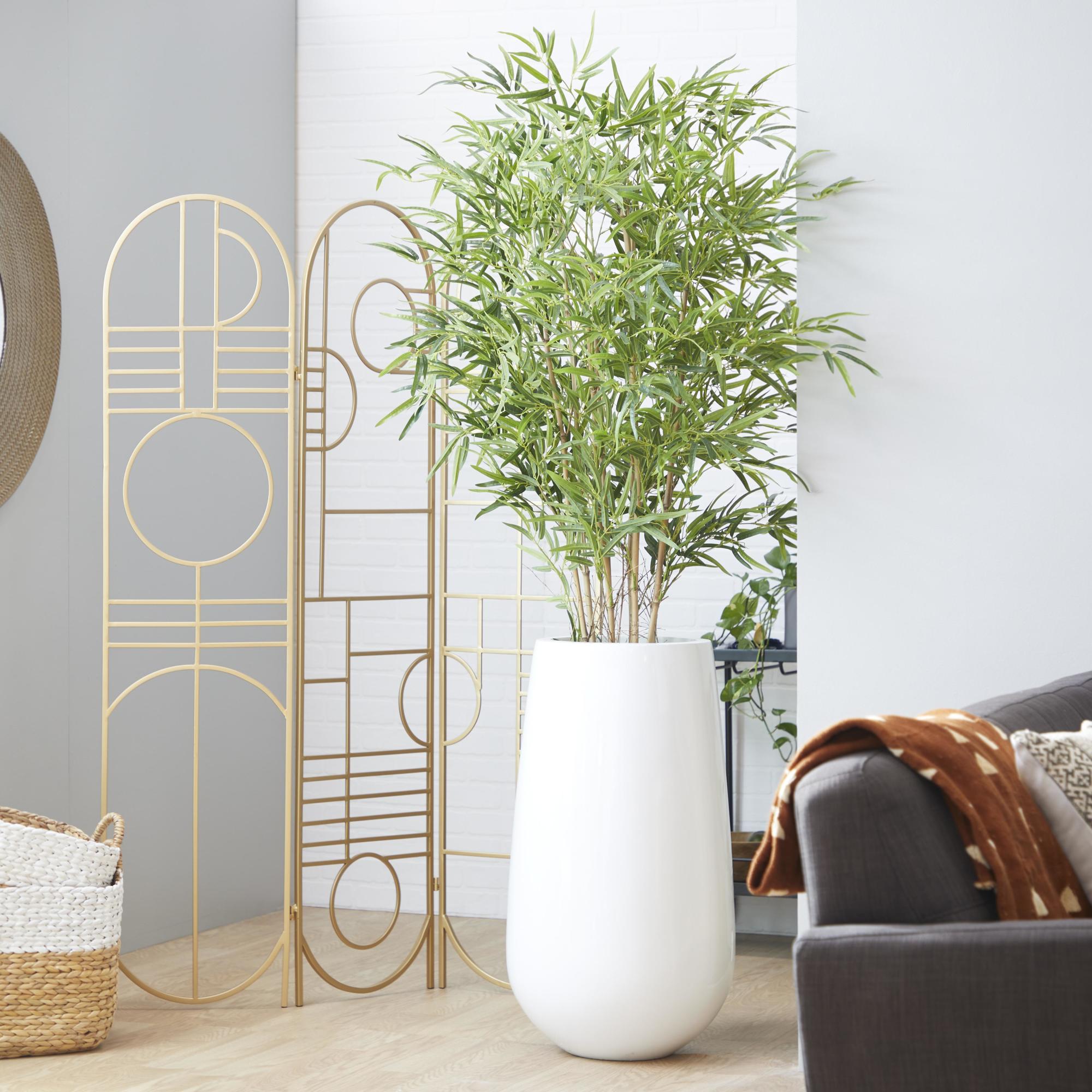 Bamboo Green Faux Foliage Indoor Outdoor Artificial Tree with Realistic Leaves and White Fiberglass Pot