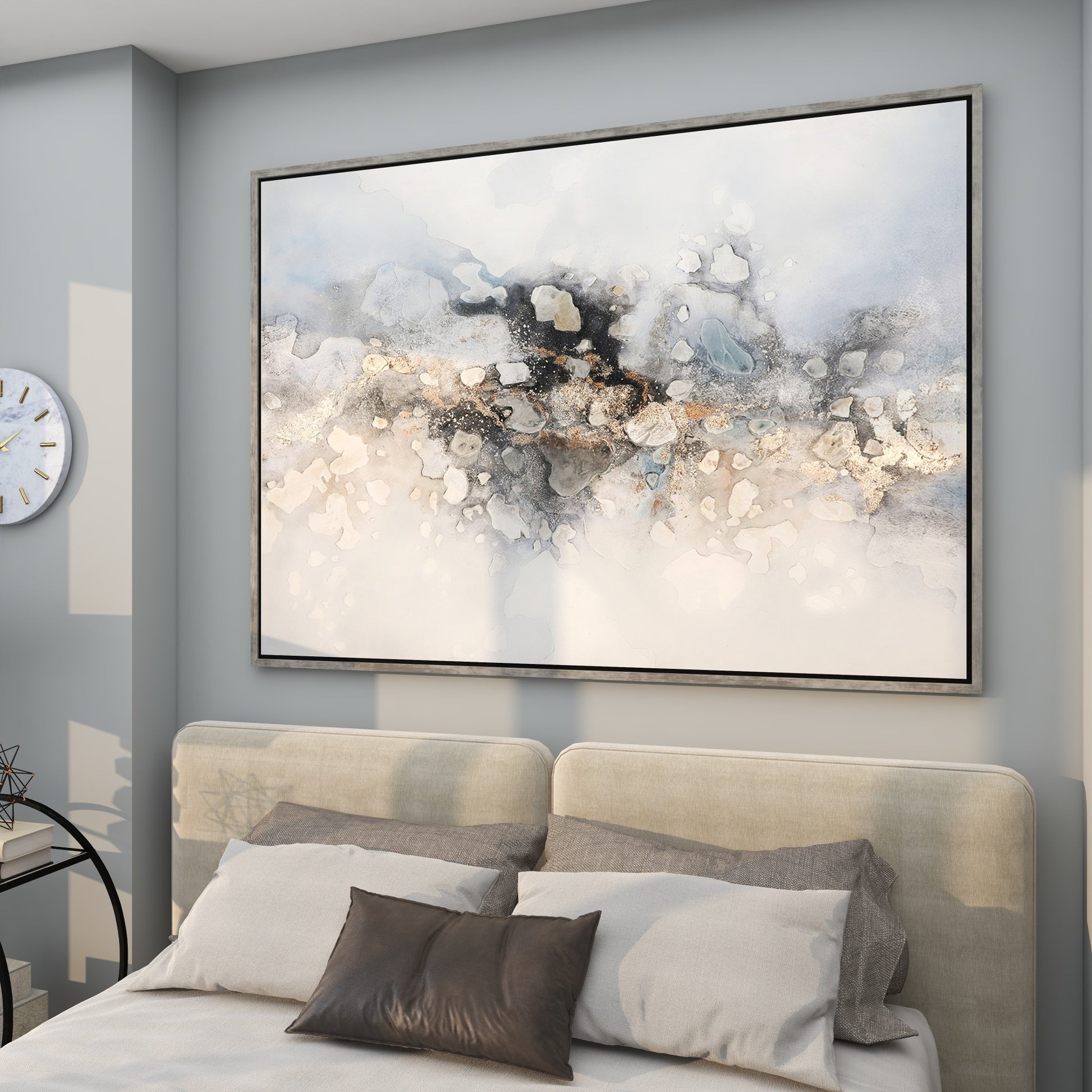 Abstract Multi Colored Canvas Watercolor Living Room Framed Wall Art with Gold Foil Accents