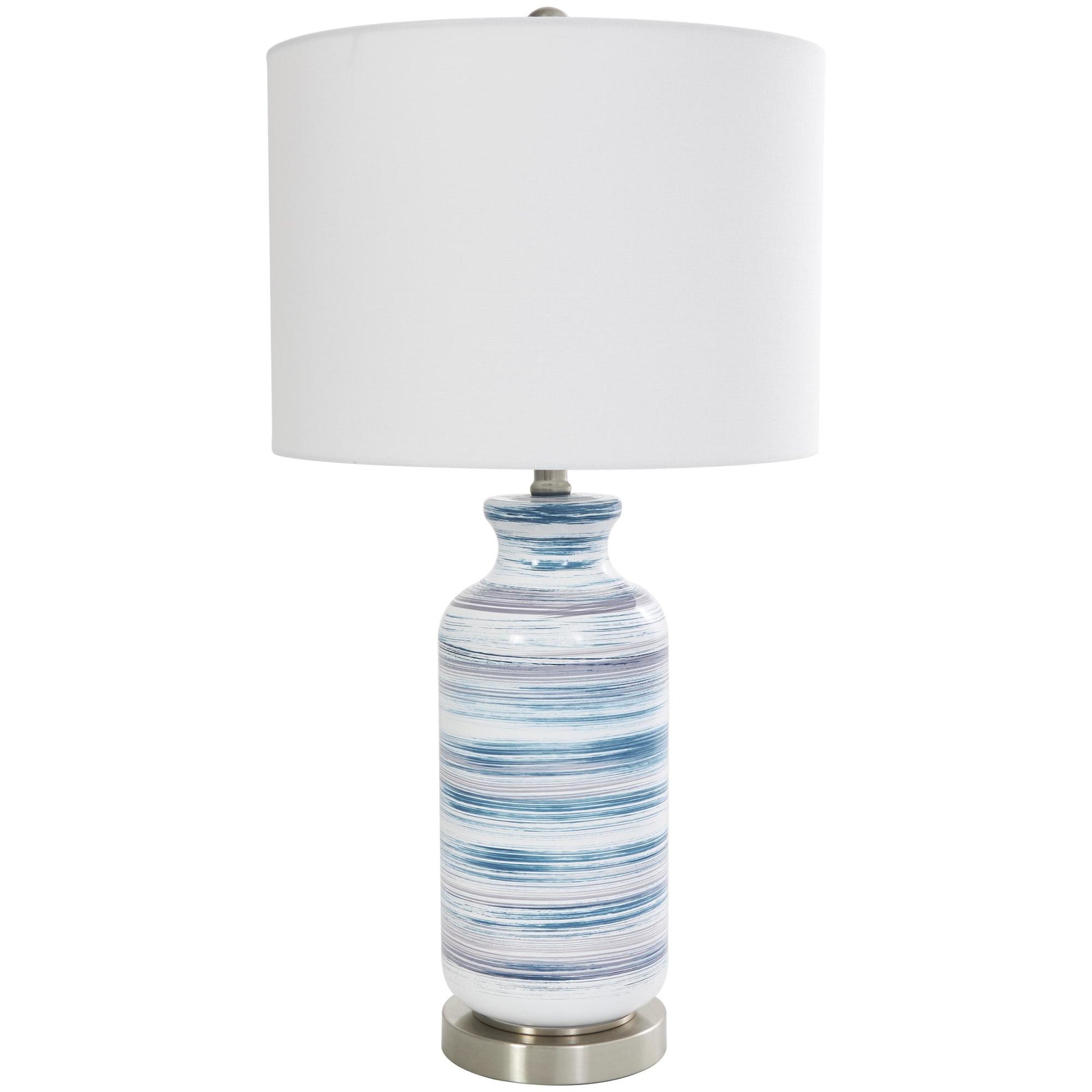 Abstract Blue Glass Striped Room Accent Lamp with Gold Base