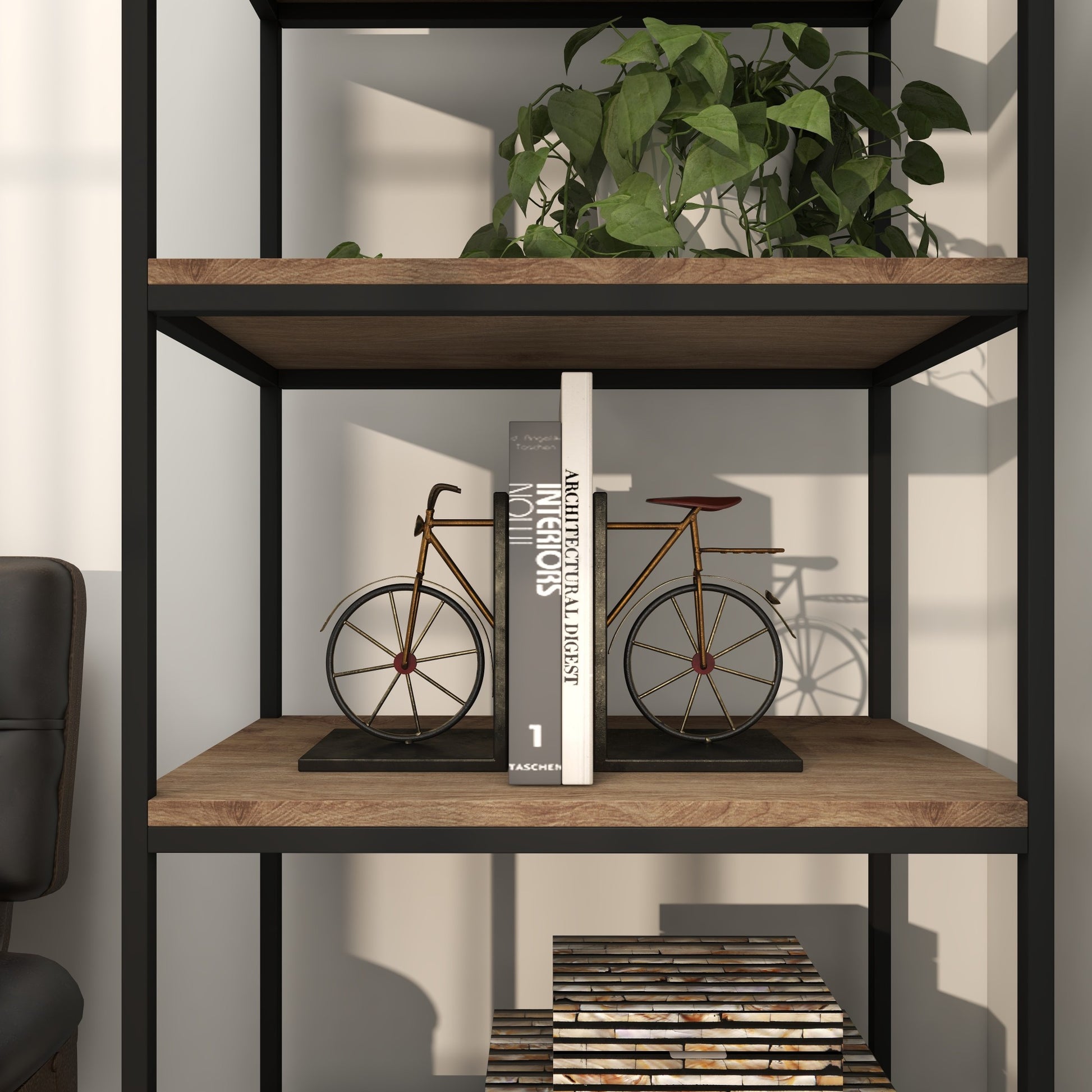 Set of 2 Bike Black Metal Weathered Decorative Bookends