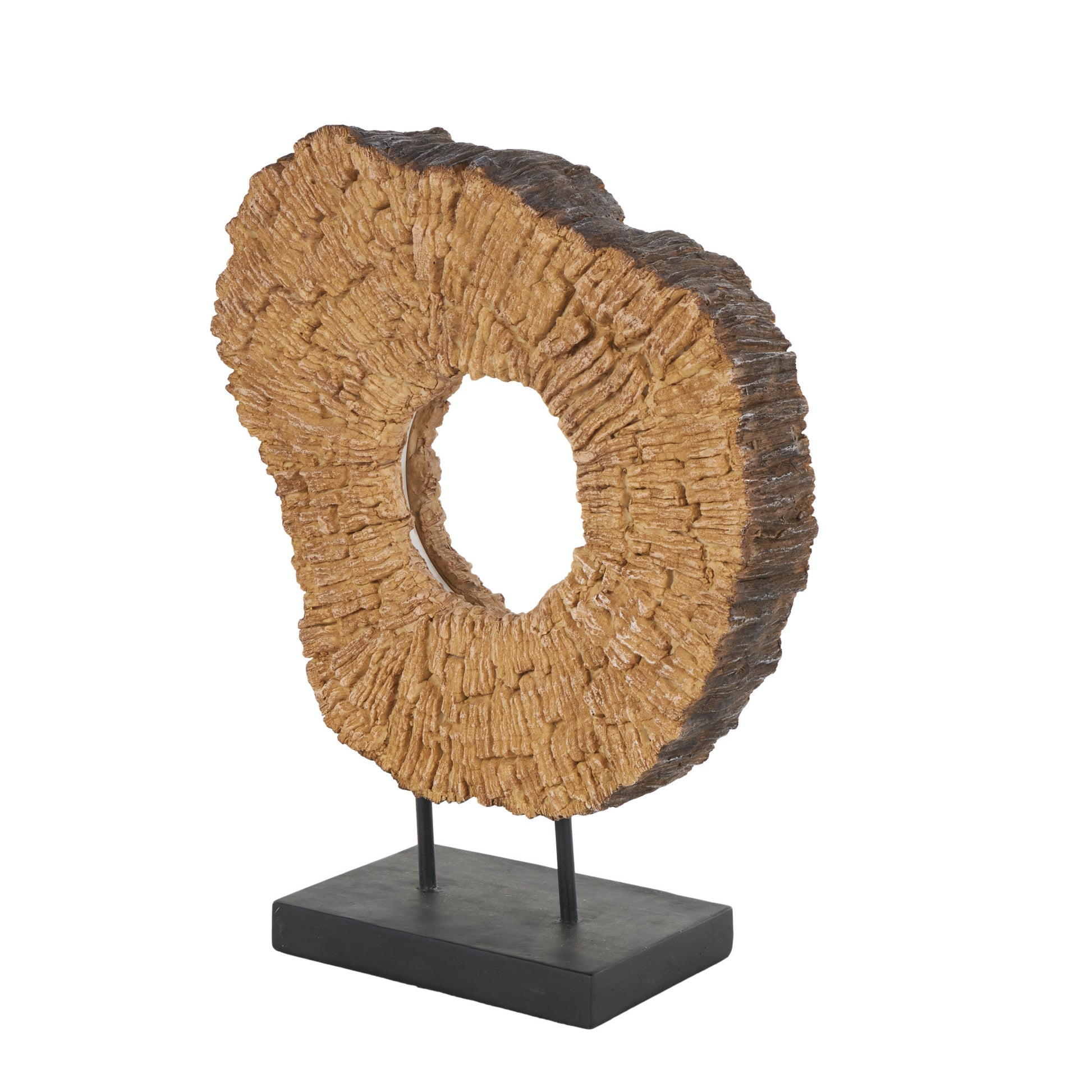 Brown Room Table Lamp with Round Cutout and Black Base
