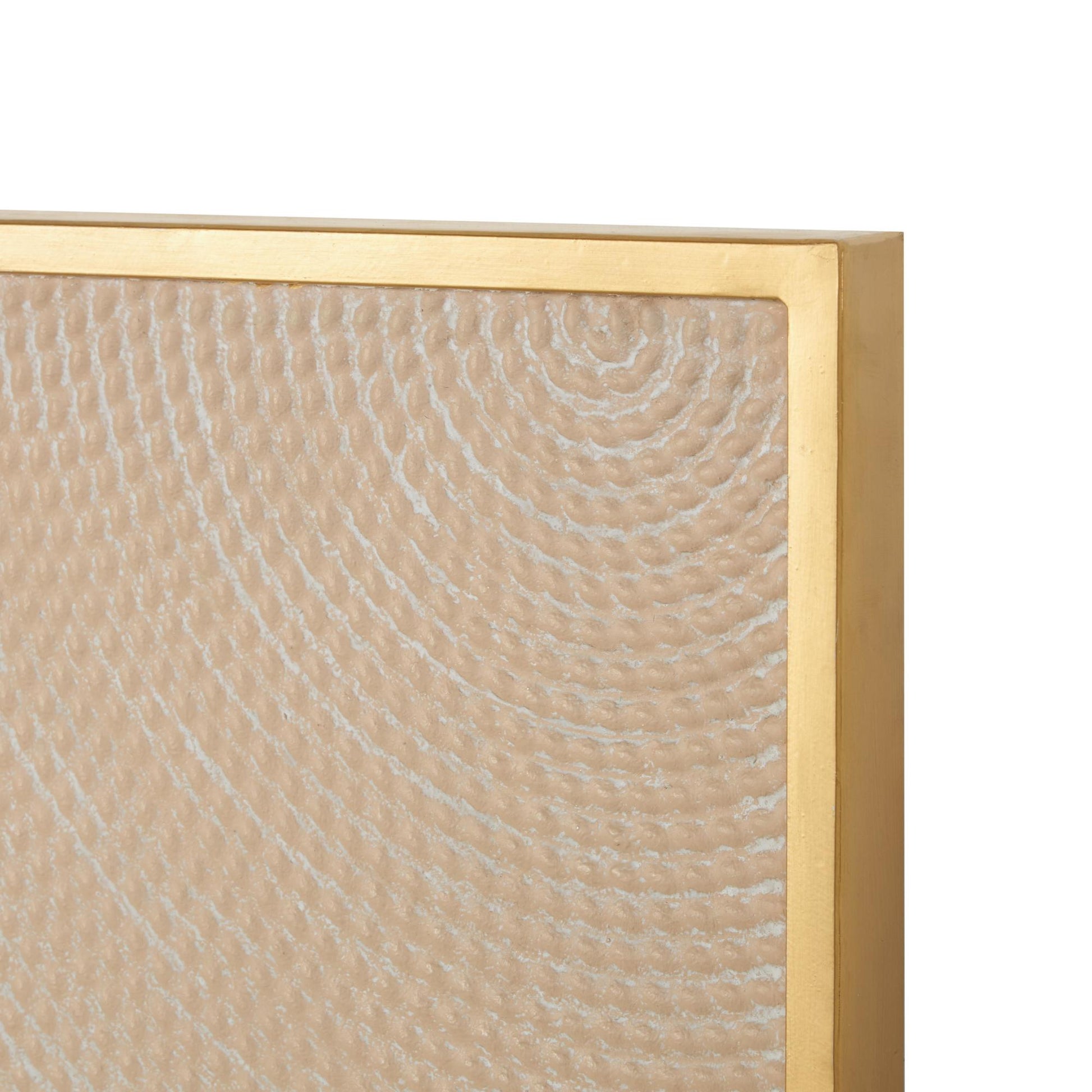 Geometric Cream Metal Textured Living Room Framed Wall Art with Overlapping Circles and Gold Frame