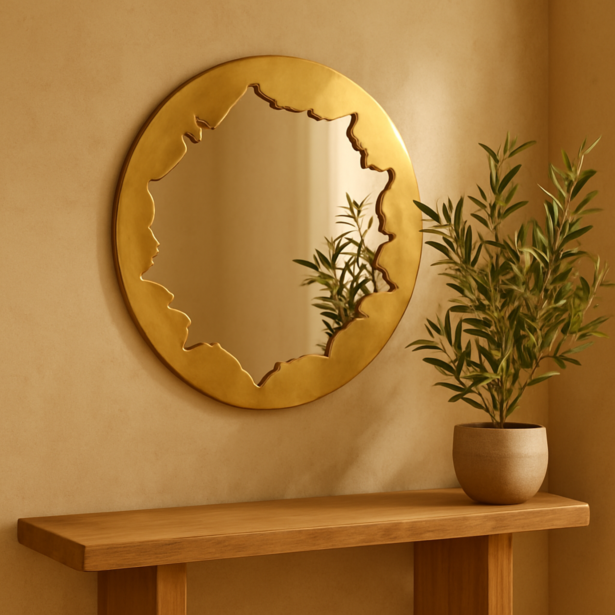 Abstract Gold Aluminum Metal Handmade Live Edge Room Wall Mirror