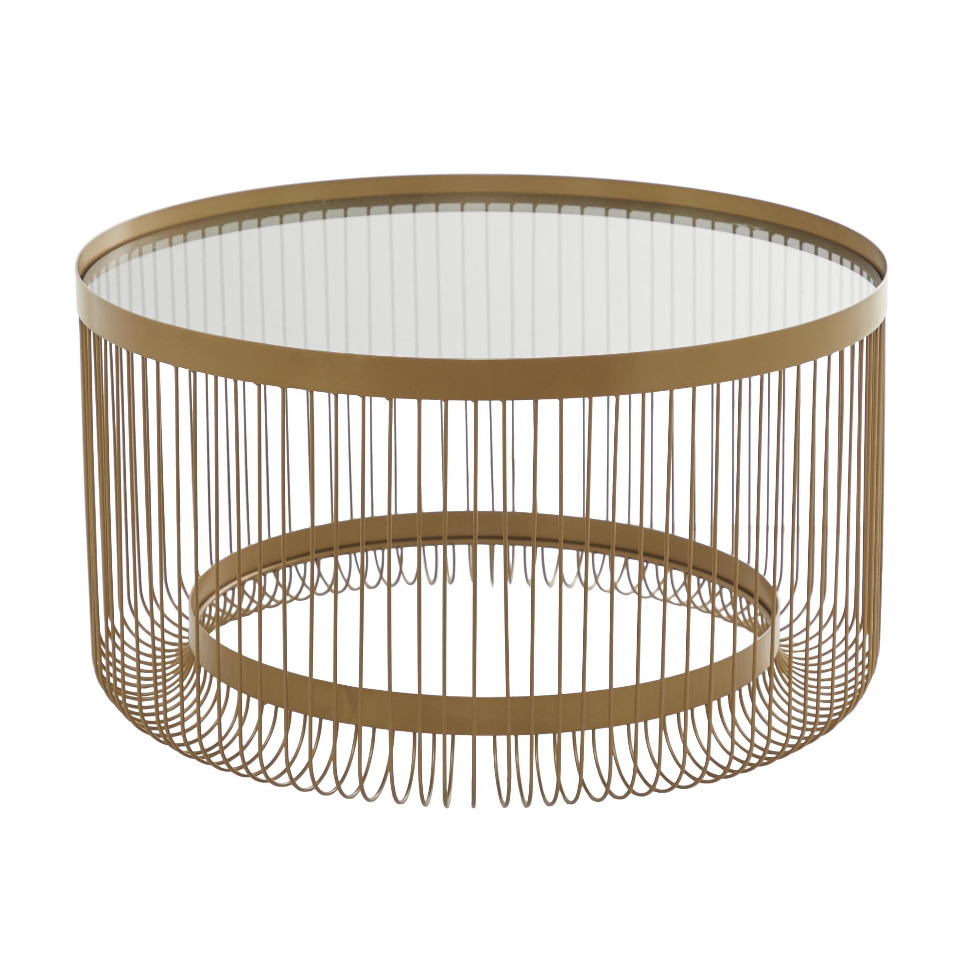 Gold Metal Living Room Coffee Table with Clear Glass Top