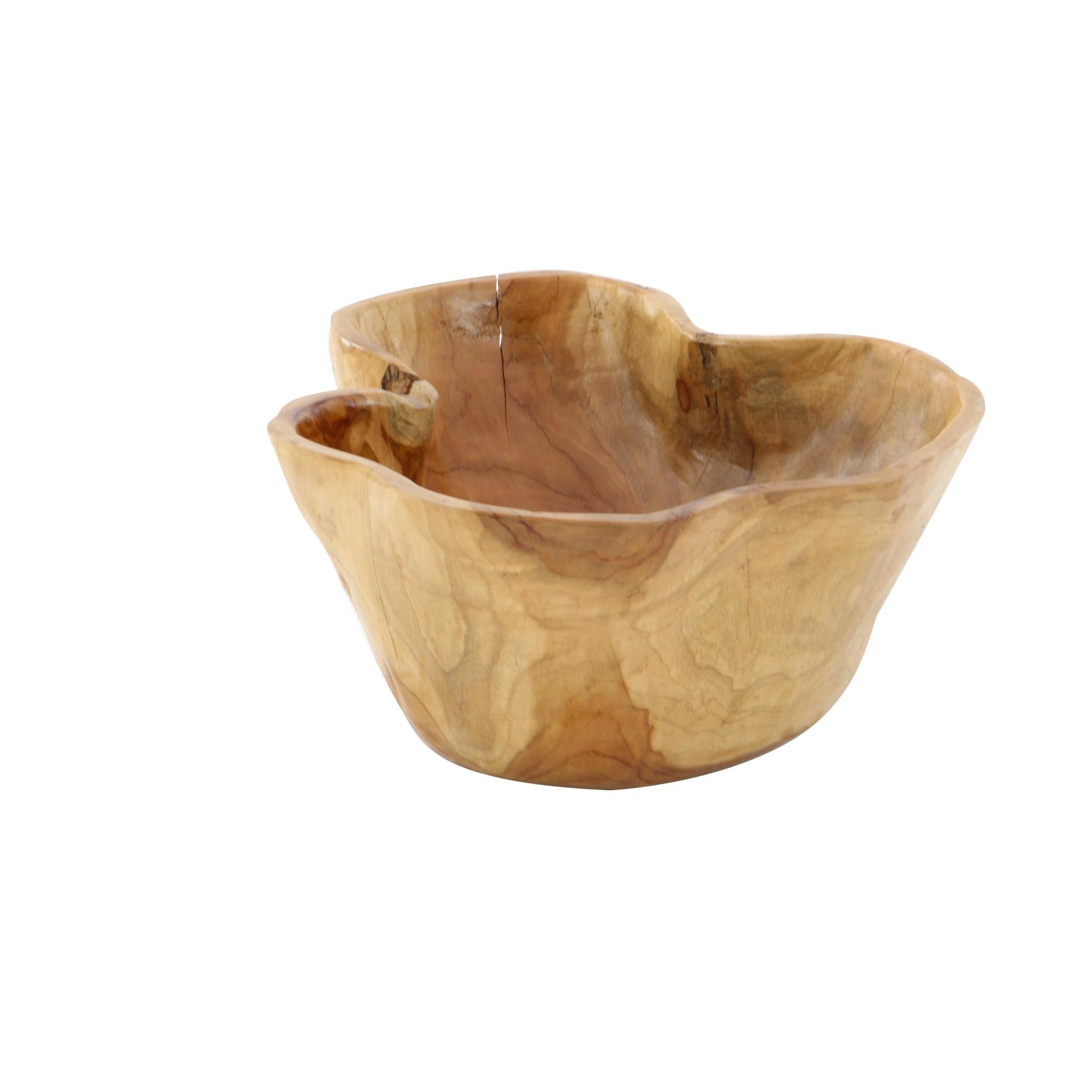 Brown Teak Wood Handmade Live Edge Free Form Large Decorative Bowl