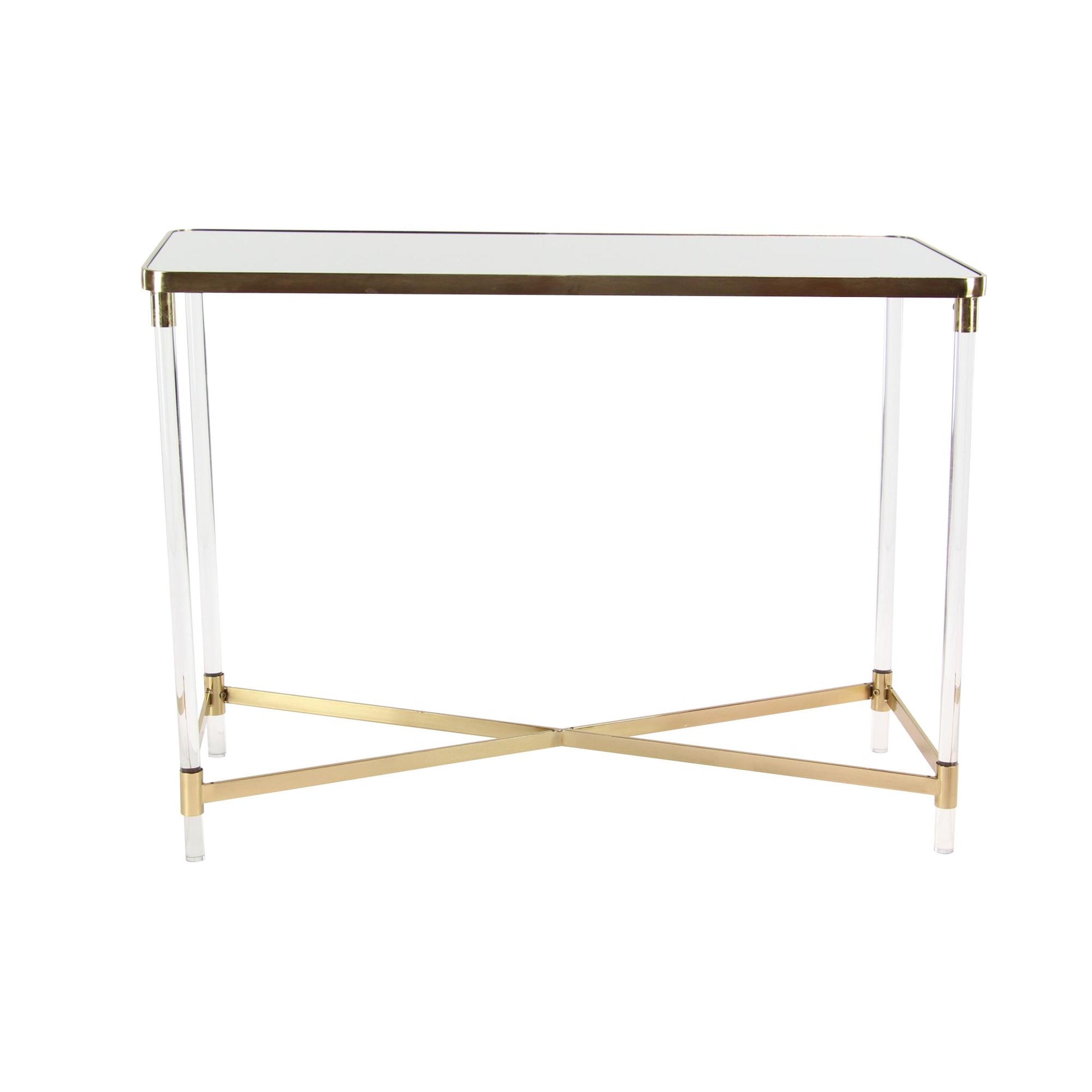 Metal Living Room Console Table with Mirrored Top and Acrylic Legs 44" x 19" x 32"