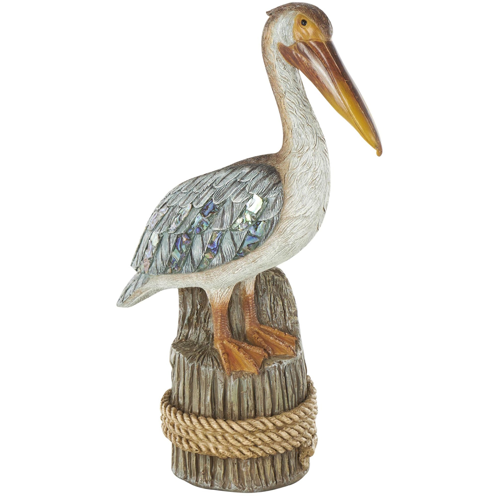 Pelican Teal Resin Textured Decorative Sculpture with Brown Block and Shiny Accents