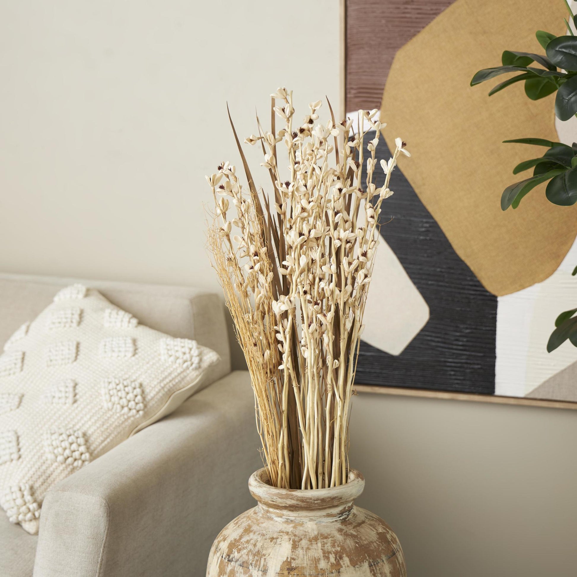 Dried Plant Tall Floral Bouquet Home Decor Natural Foliage with Brown Stems