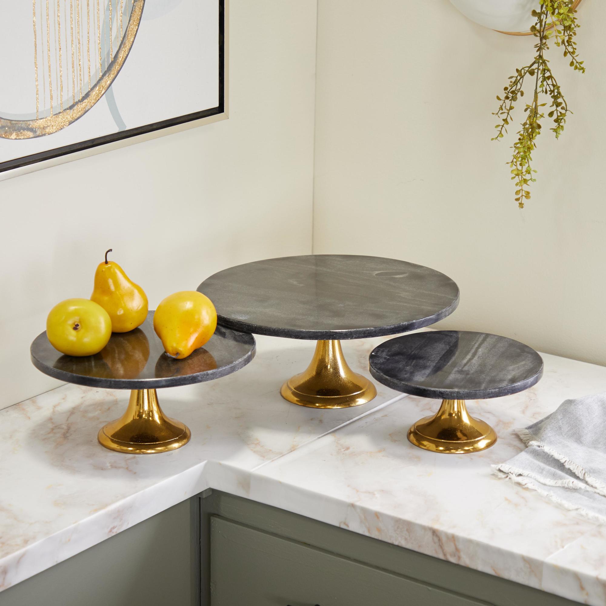 Set of 3 Black Aluminum Metal Decorative Cake Stand with Gold Base