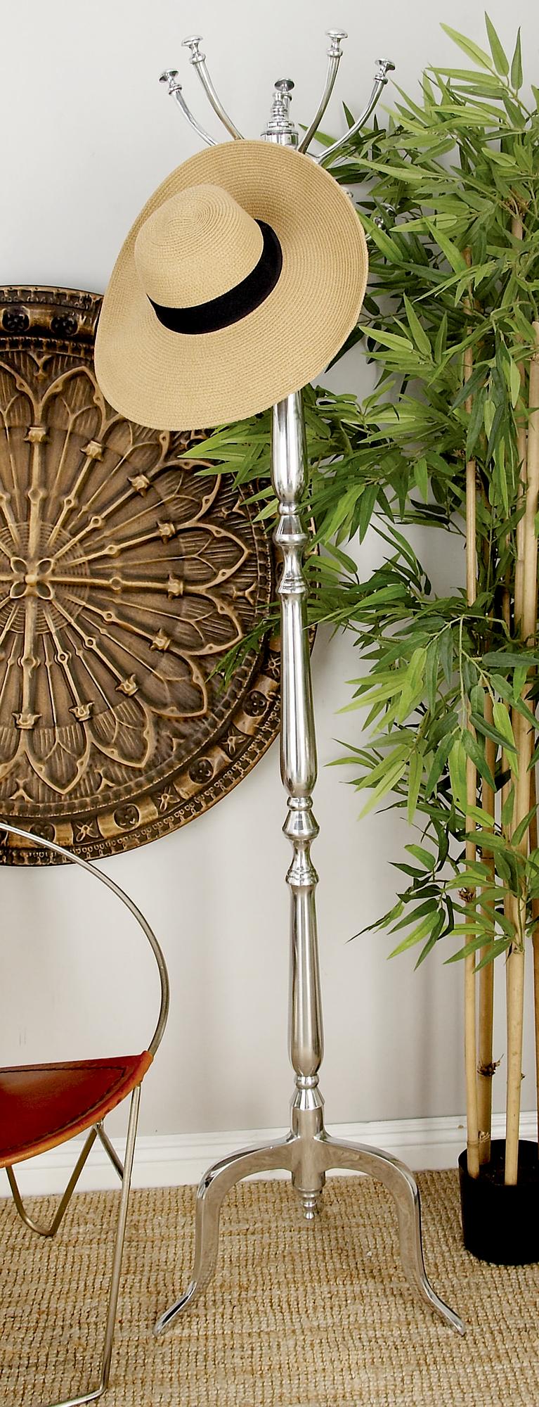Silver Metal 5 Hook Freestanding Coat Rack