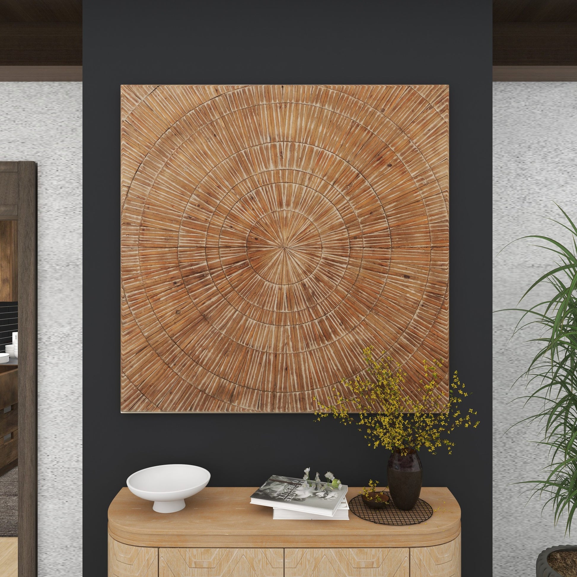 Starburst Brown Wood Handmade Carved Radial Home Wall Decor