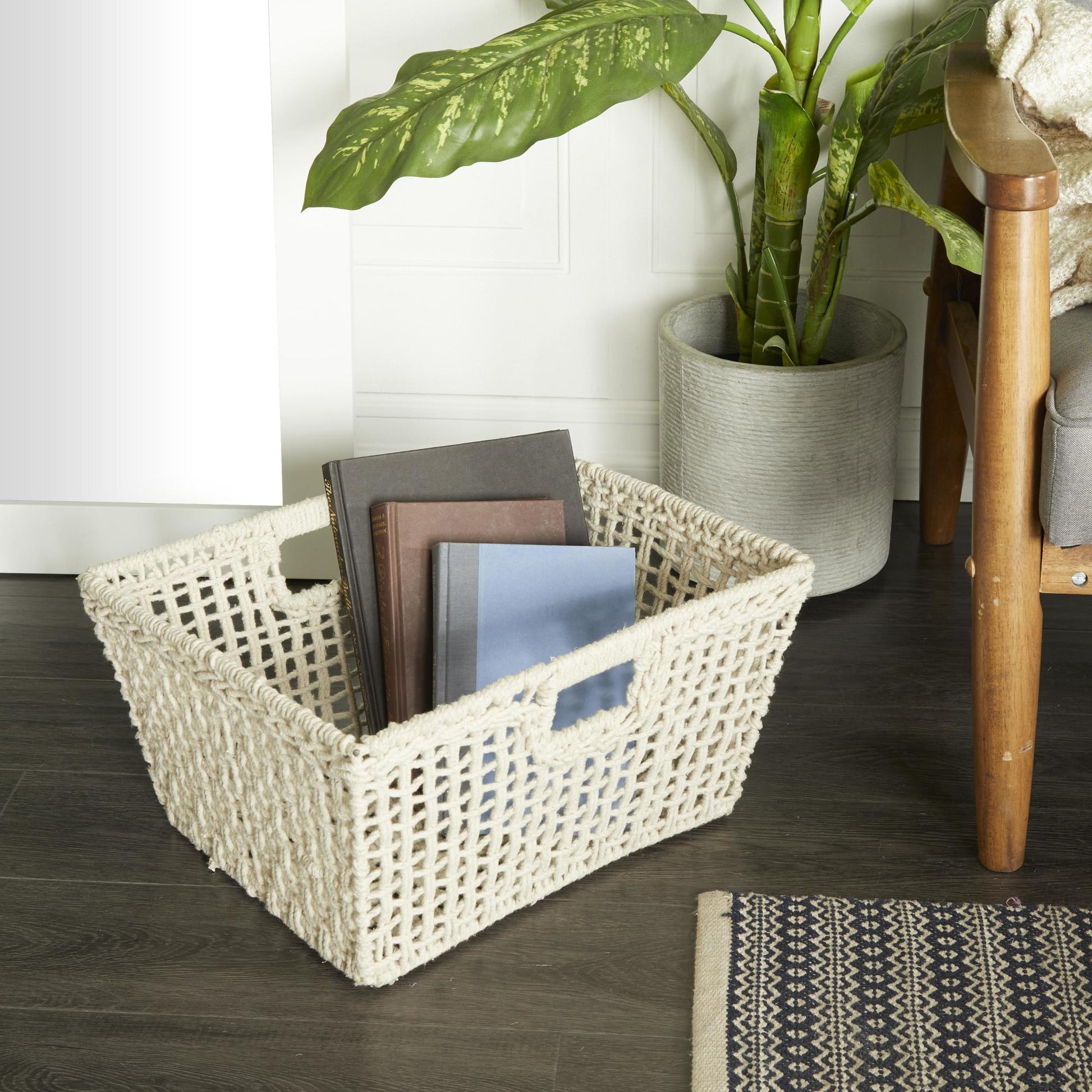 CosmoLiving by Cosmopolitan Cotton Fabric Handmade Storage Basket with Handles