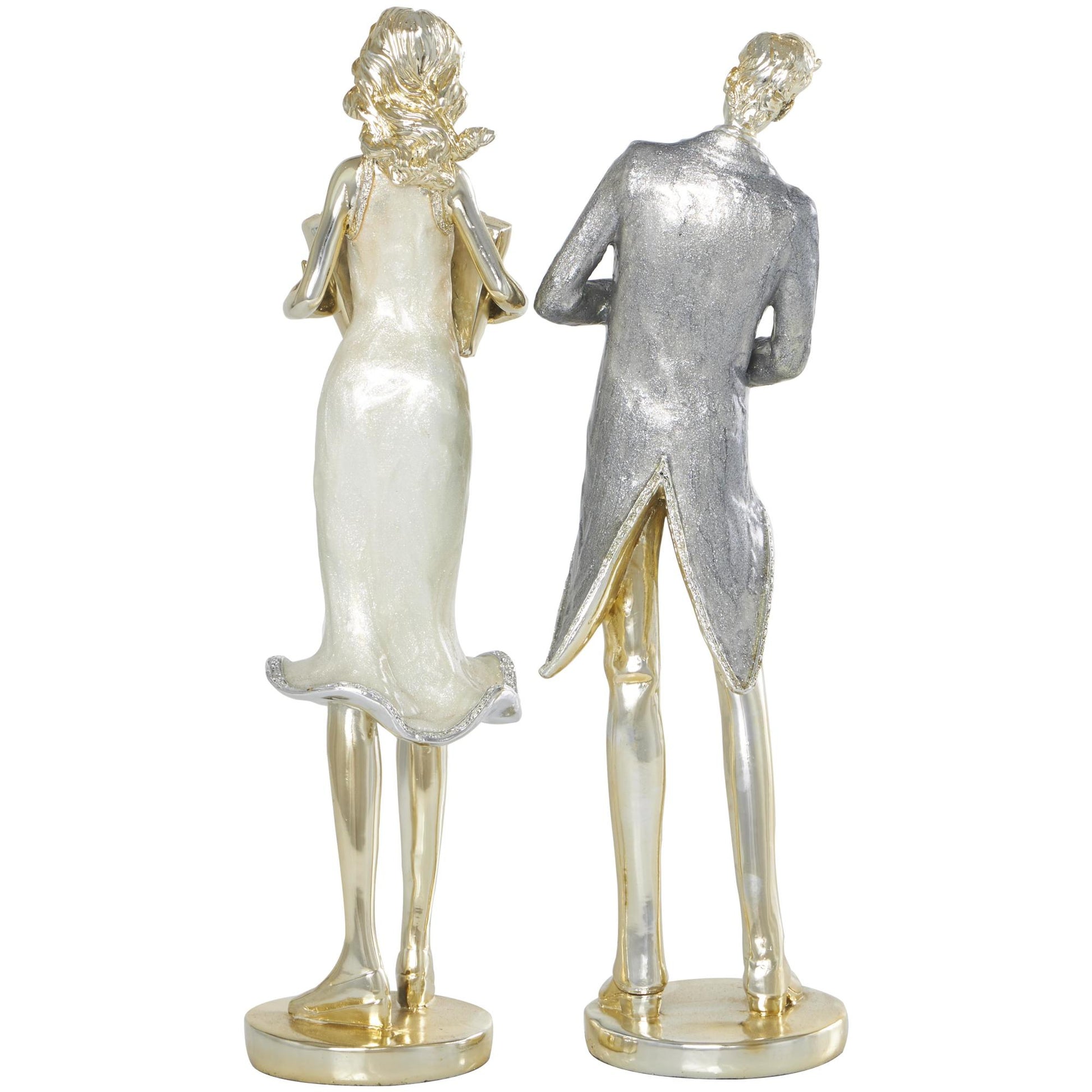 Set of 2 Musician Gold Resin Decorative Sculpture with Accordion and Saxophone